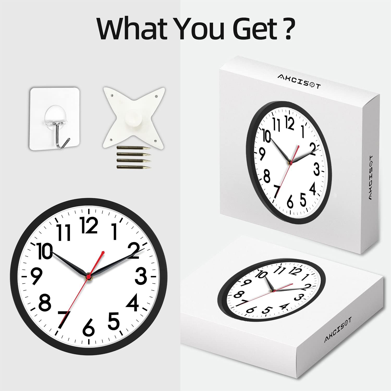 AKCISOT 10 Inch Wall Clock, Silent Battery Operated Analog Clock, Black |   Classroom |   Kitchen |   Office |   Easy to Read Numbers |   Garage