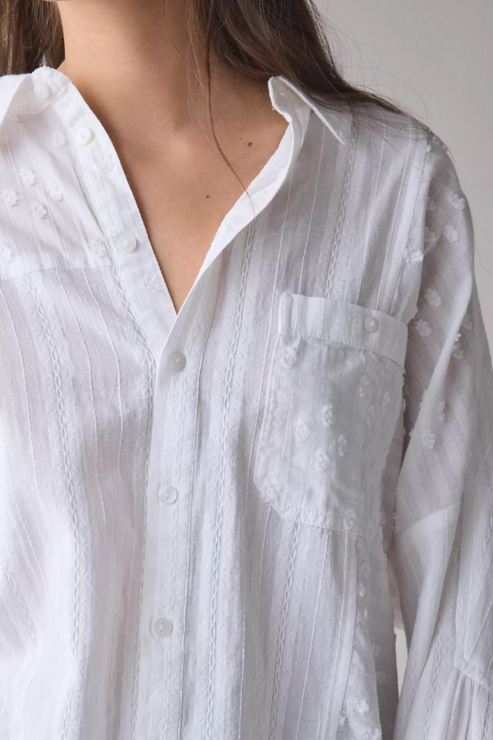 BDG Alex Oversized Cotton Button-Down Shirt-White