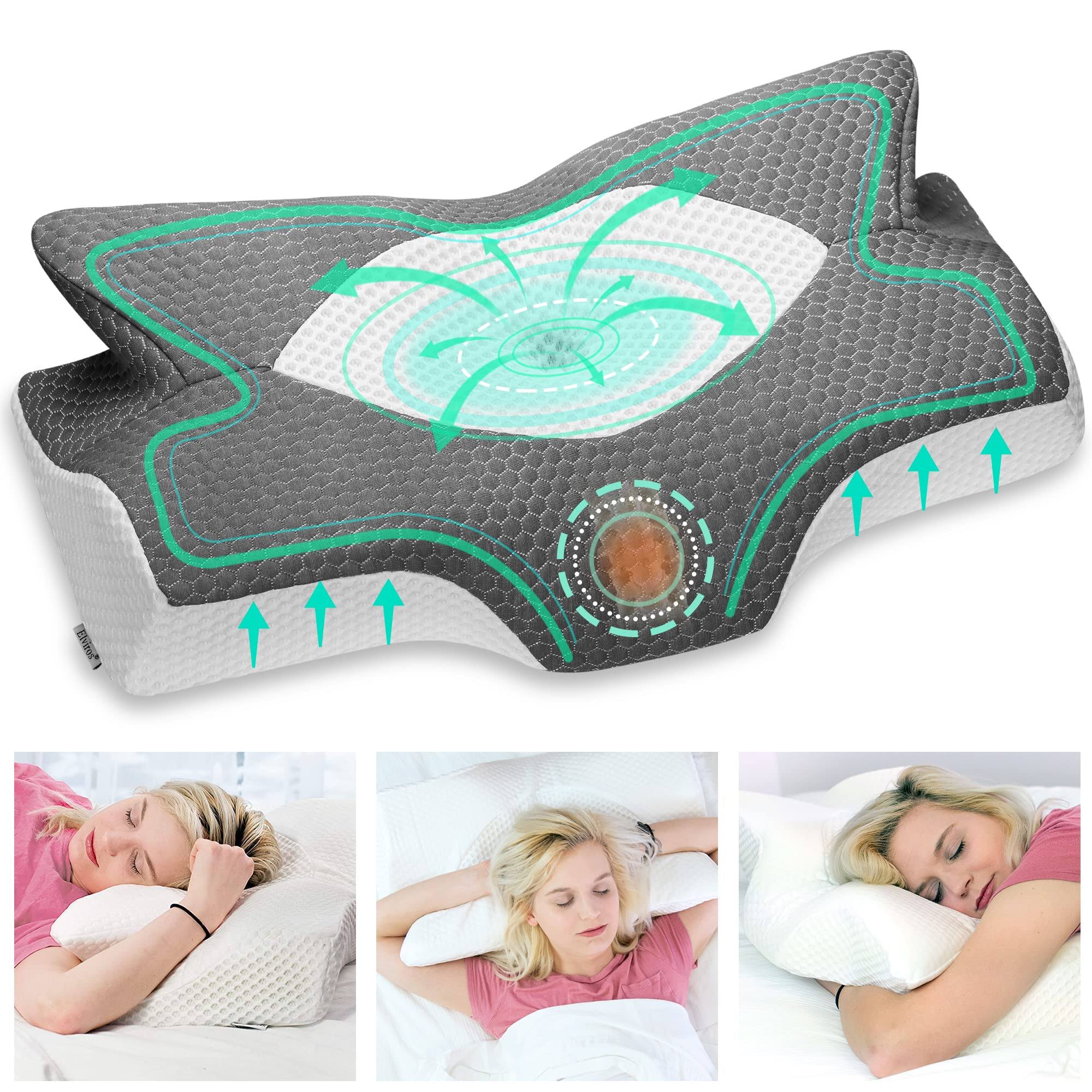 Elviros Cervical Memory Foam Pillow, Contour Pillows for Neck and Shoulder Pain, Ergonomic Orthopedic Sleeping Contoured Support Pillow for Side