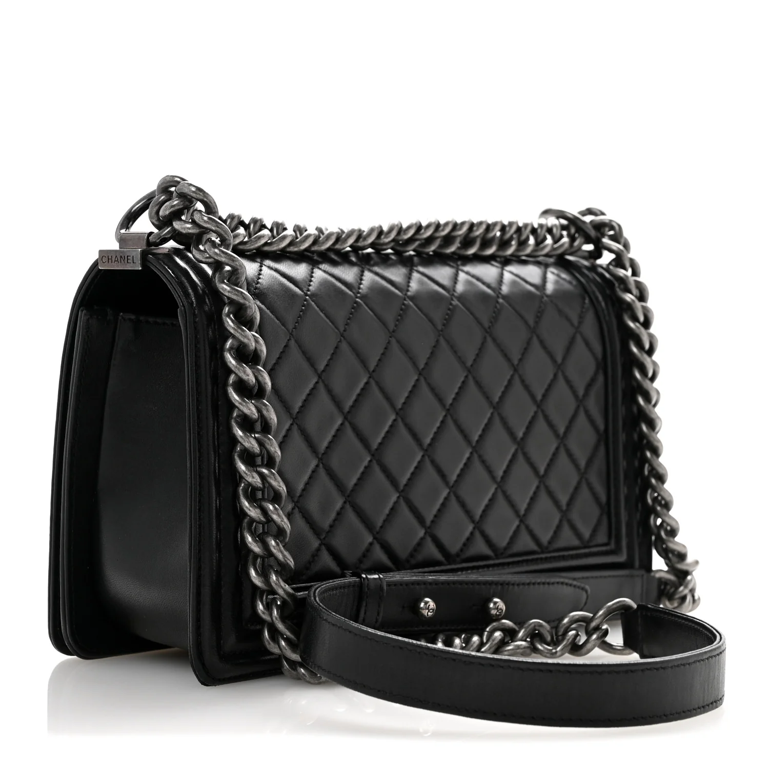 Lambskin Quilted Medium Boy Flap Black