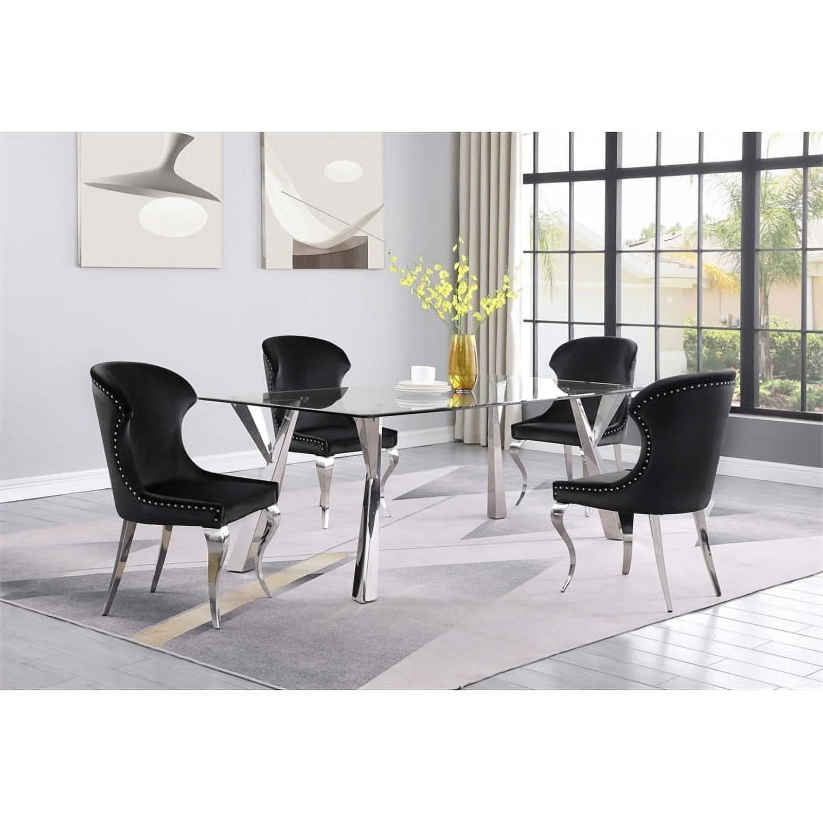Alaia Rectangular Glass Top Dining Table Clear and Chrome