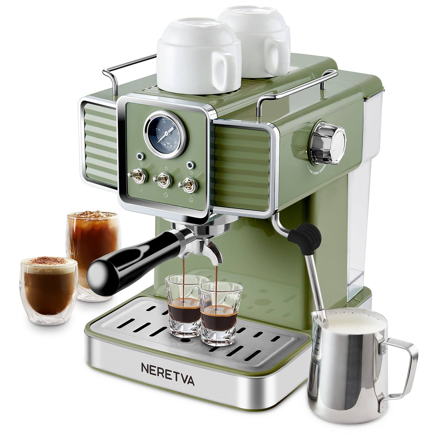 Neretva Espresso Coffee Machine 15 Bar Espresso Maker with Milk Frother Steam Wa
