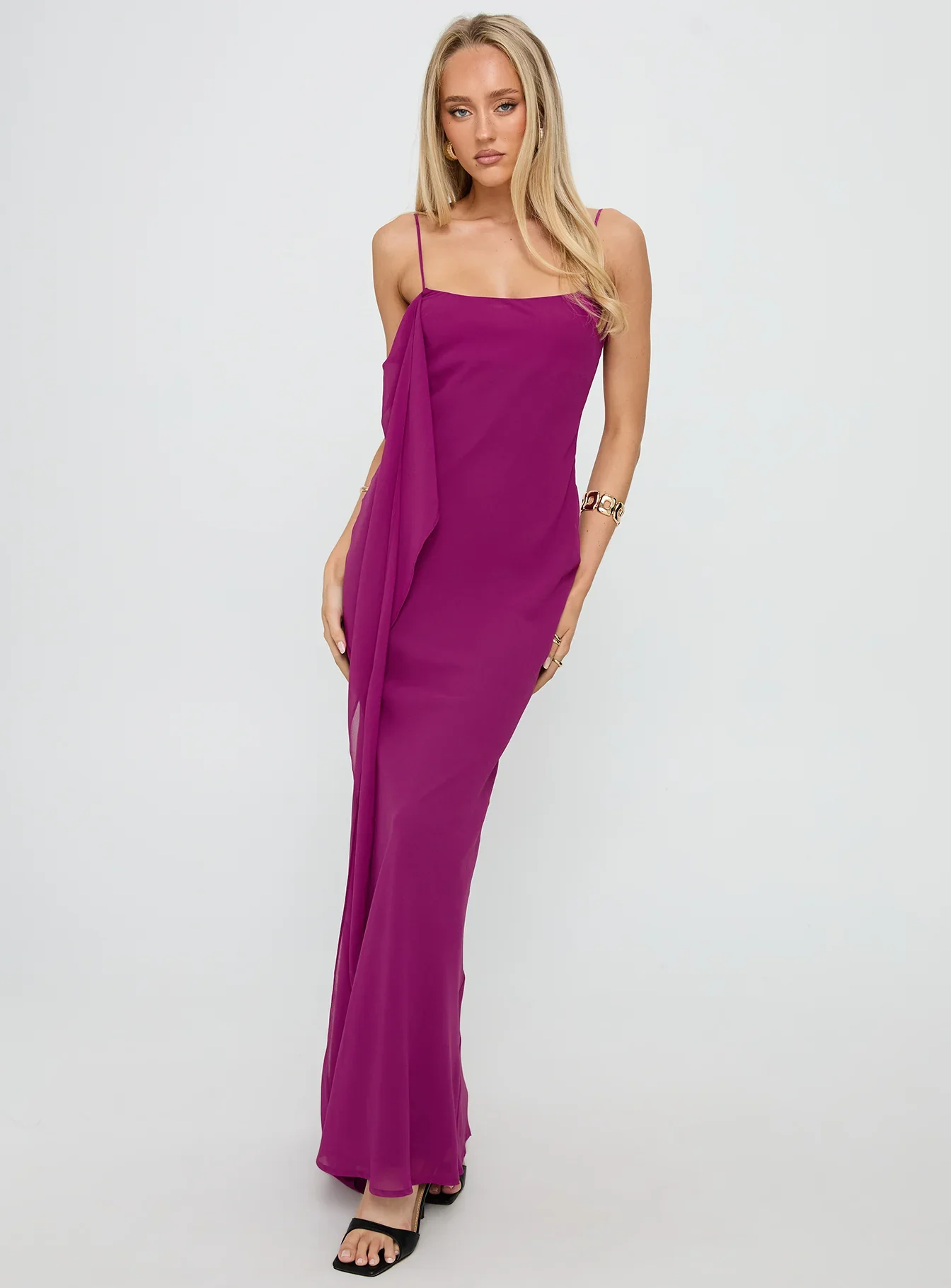 Syrina Cowl Neck Scarf Maxi Dress Berry