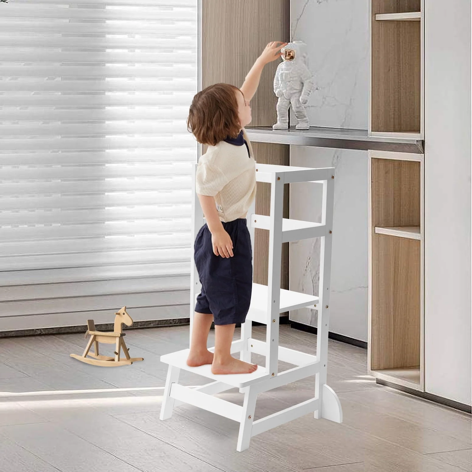 Kitchen Step Stool with Safety Rails Natural Image 3