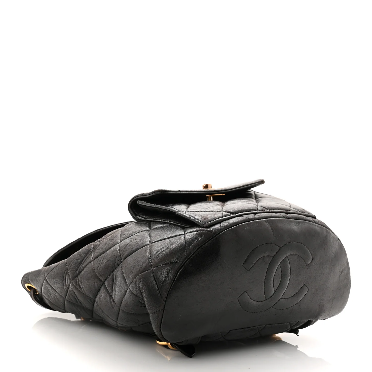 Lambskin Quilted Drawstring Backpack Black
