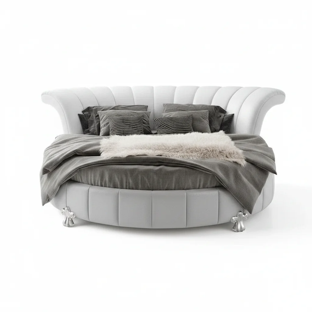 Sofacraft White Faux Leather Venetian Round King Bed