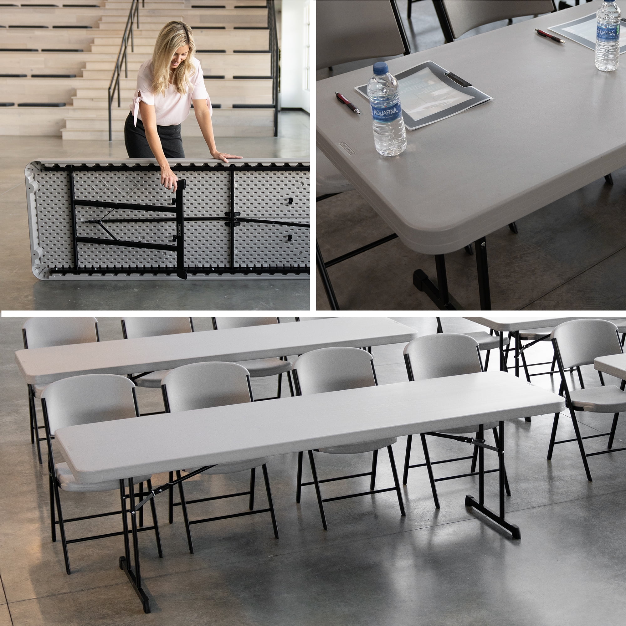 8 ft. Rectangle Folding Table, Indoor/Outdoor Professional Grade, Putty Set of 4 (480127) - Image 8