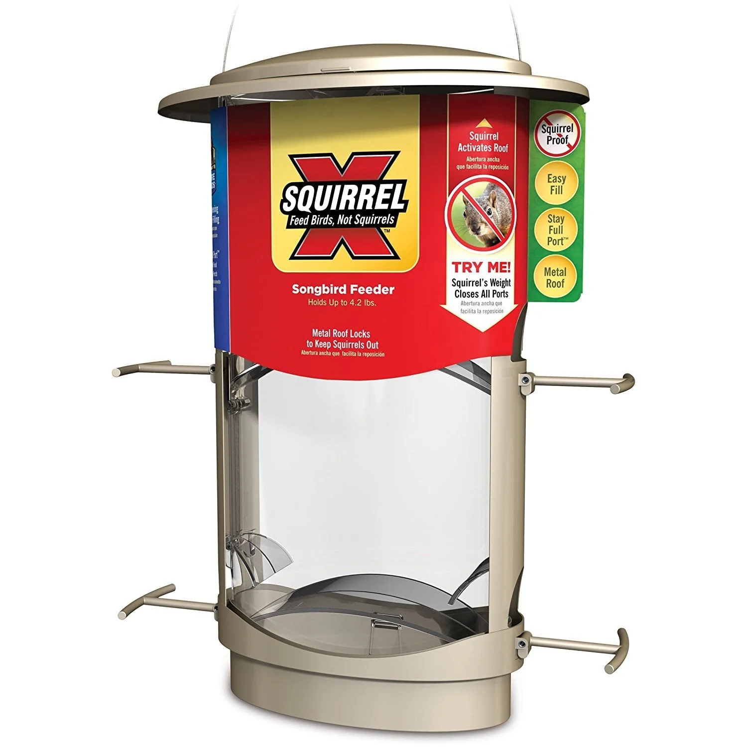 Squirrel - X, X1 Squirrel Resistant Wild Bird Feeder, 4.2 lb Seed Capacity, Satin Nickel Finish