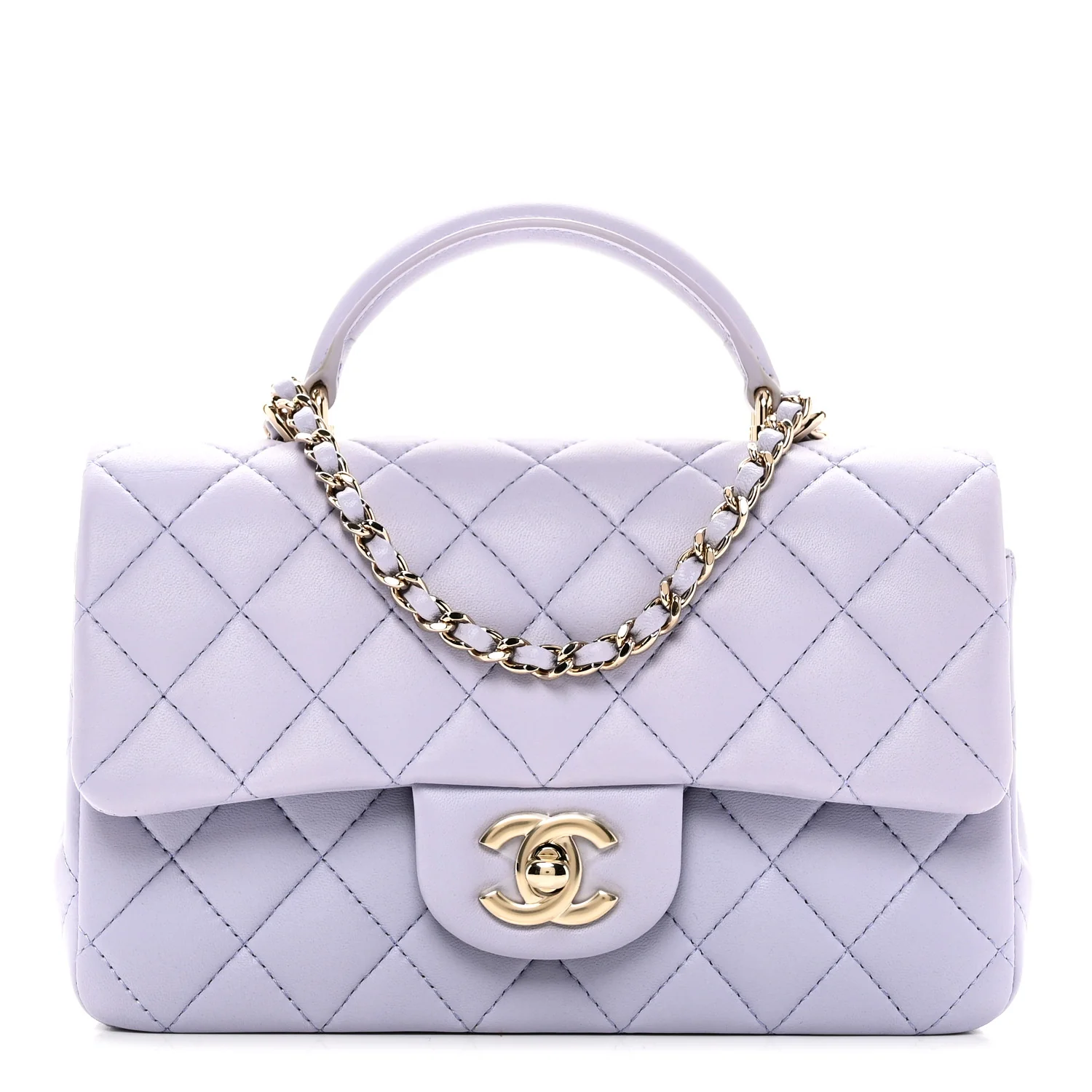 Lambskin Quilted Mini Top Handle Rectangular Flap Light Purple