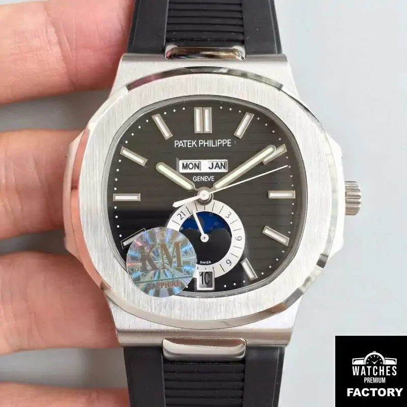 Patek Philippe Nautilus Annual Calendar Moonphase 5726A KM Factory V2 Black Dial