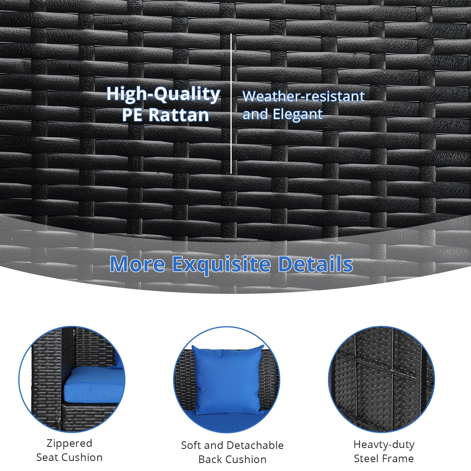 SamyoHome Garden Swing Rattan Wicker  Hanging Swing Bench w/ Blue Cushion