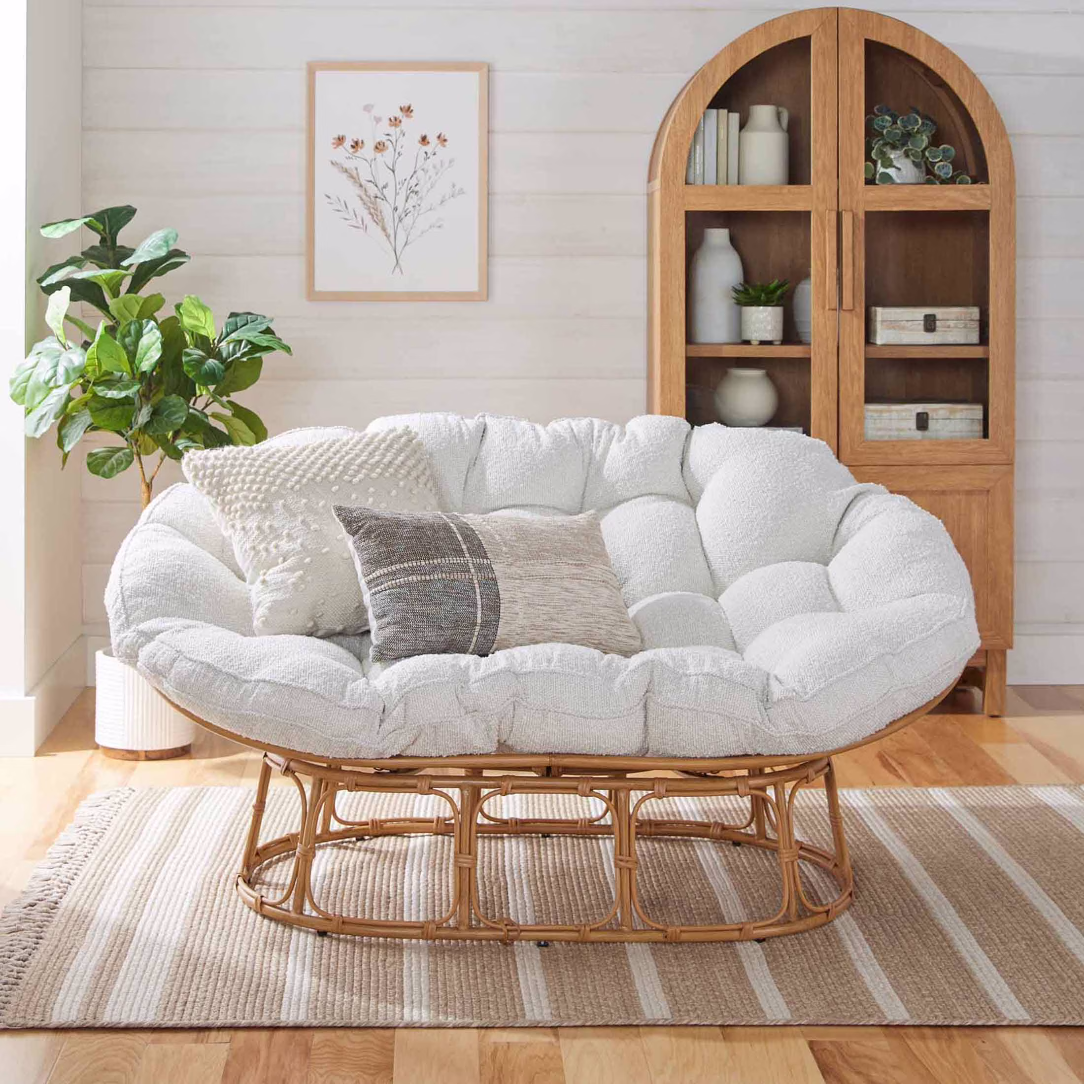Double Papasan Accent Chair, Cream Boucle(Cream Boucle)