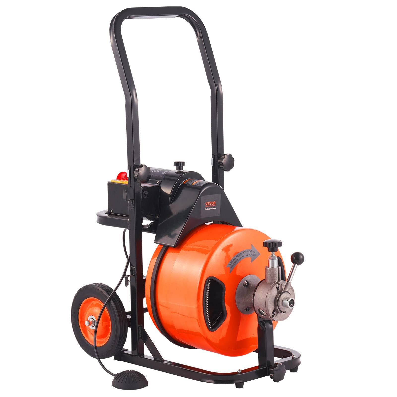 VEVOR Drain Cleaning Machine 100 ft. x 1/2 in. Drain Auger Cleaner Auto Feed with Sewer Snake 4 Cutter for 1 in. to 4 in. Pipe-Instock