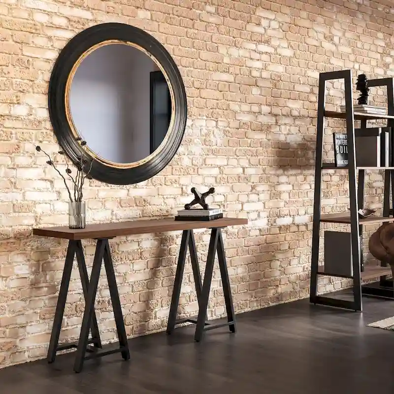 Hawkins 50-Inch Wide Modern Industrial Console Sofa Table in Solid Walnut Wood and Metal