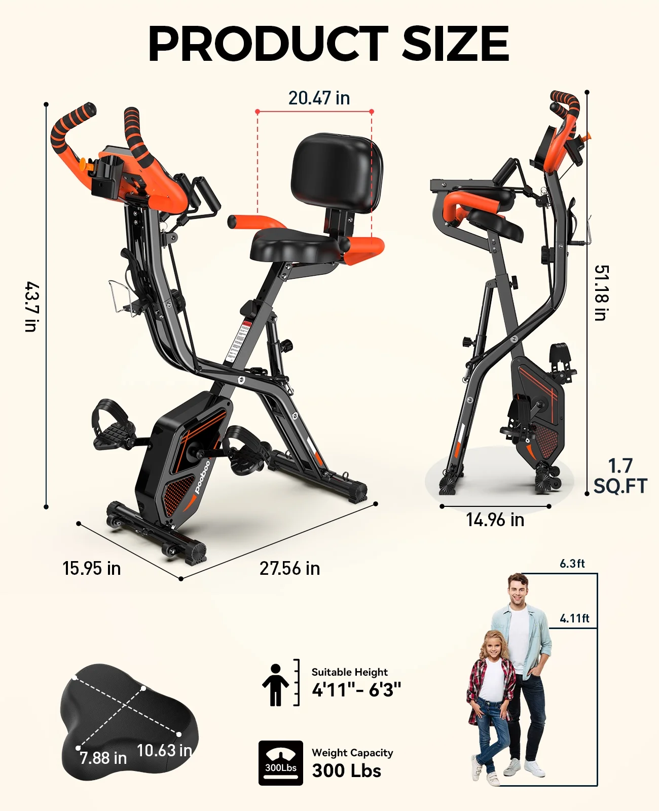 4-in-1 Exercise Bike, Foldable Stationary Bike, Tri-Position Indoor Cycling Bike with 8-Level Resistance, Arm Resistance Bands, Pulse Sensor Back Support Cushion for Home Gym Workout - Image 5