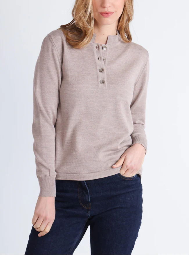 Pull femme col montant en laine mérinos Beige Sable