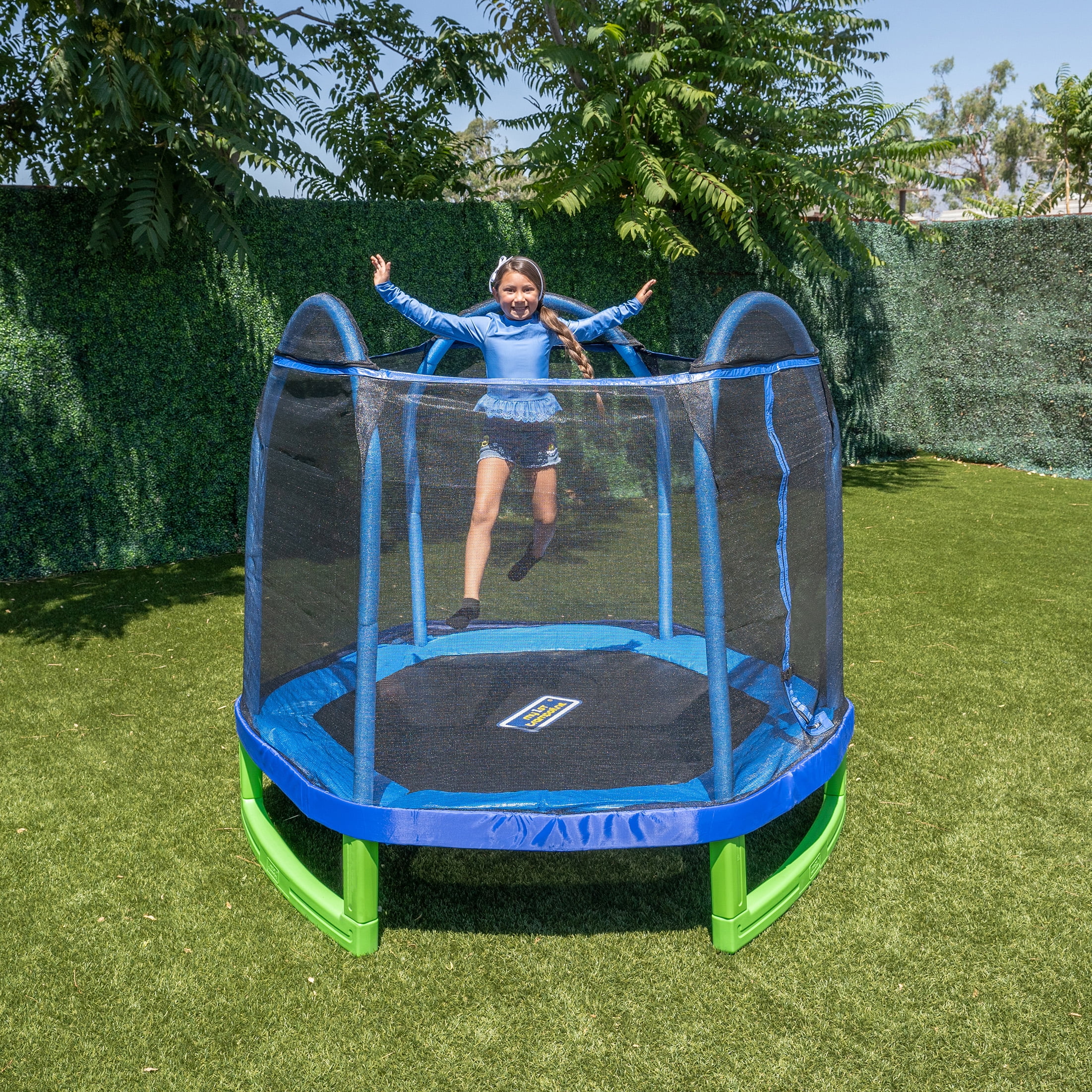 7' My 1st Trampoline for Kids 3-10 with Safety Enclosure Blue and Green - Image 3