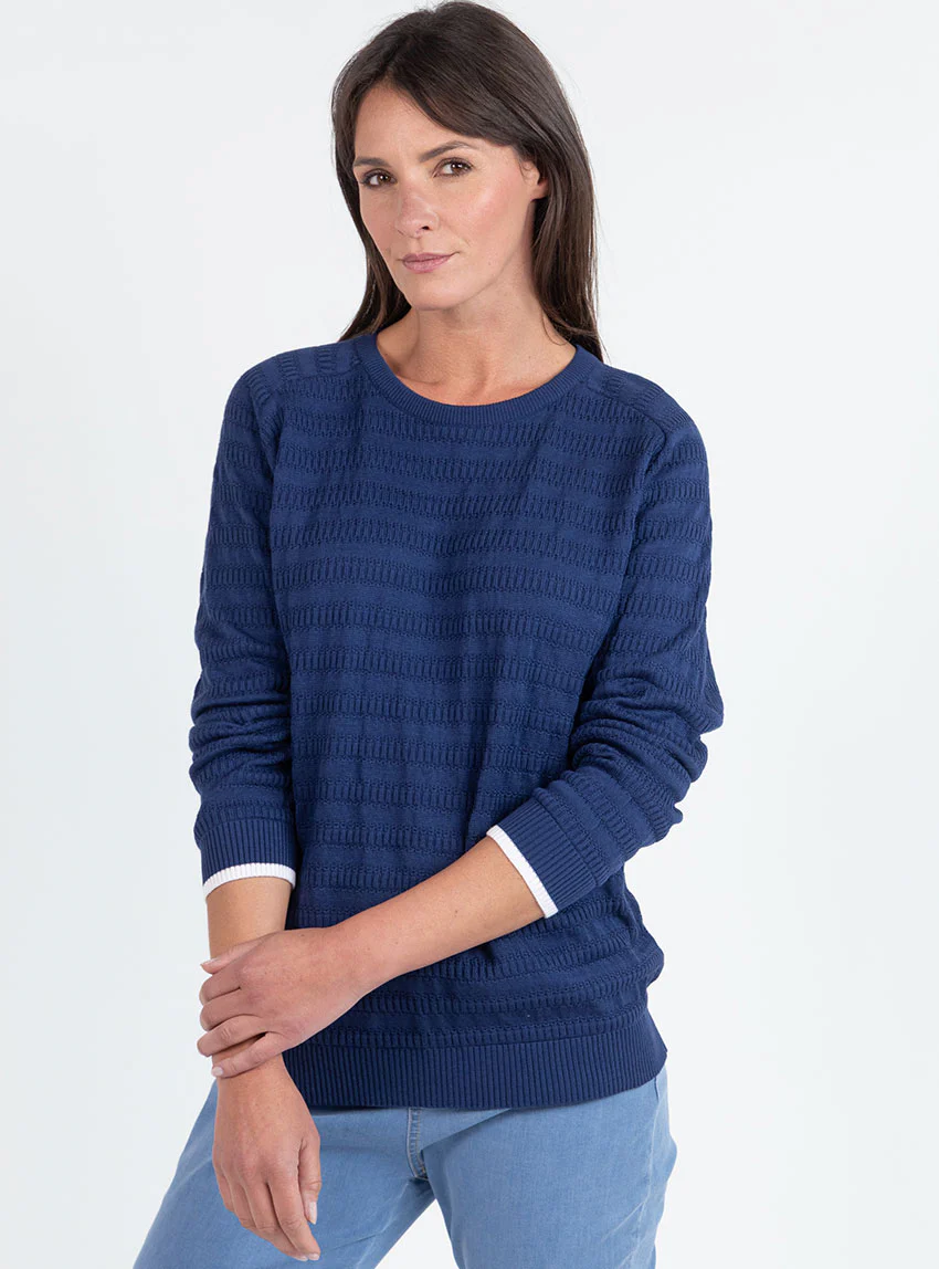 Pull femme esprit sweat en coton bleu marine