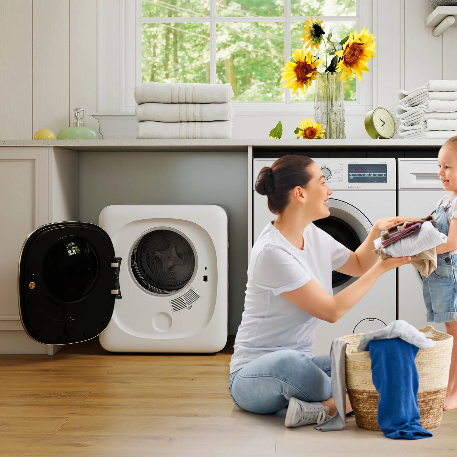 800W Electric 1.5 cu.ft Compact Drying Machine with Stainless Steel Tub 5 Modes - Image 2