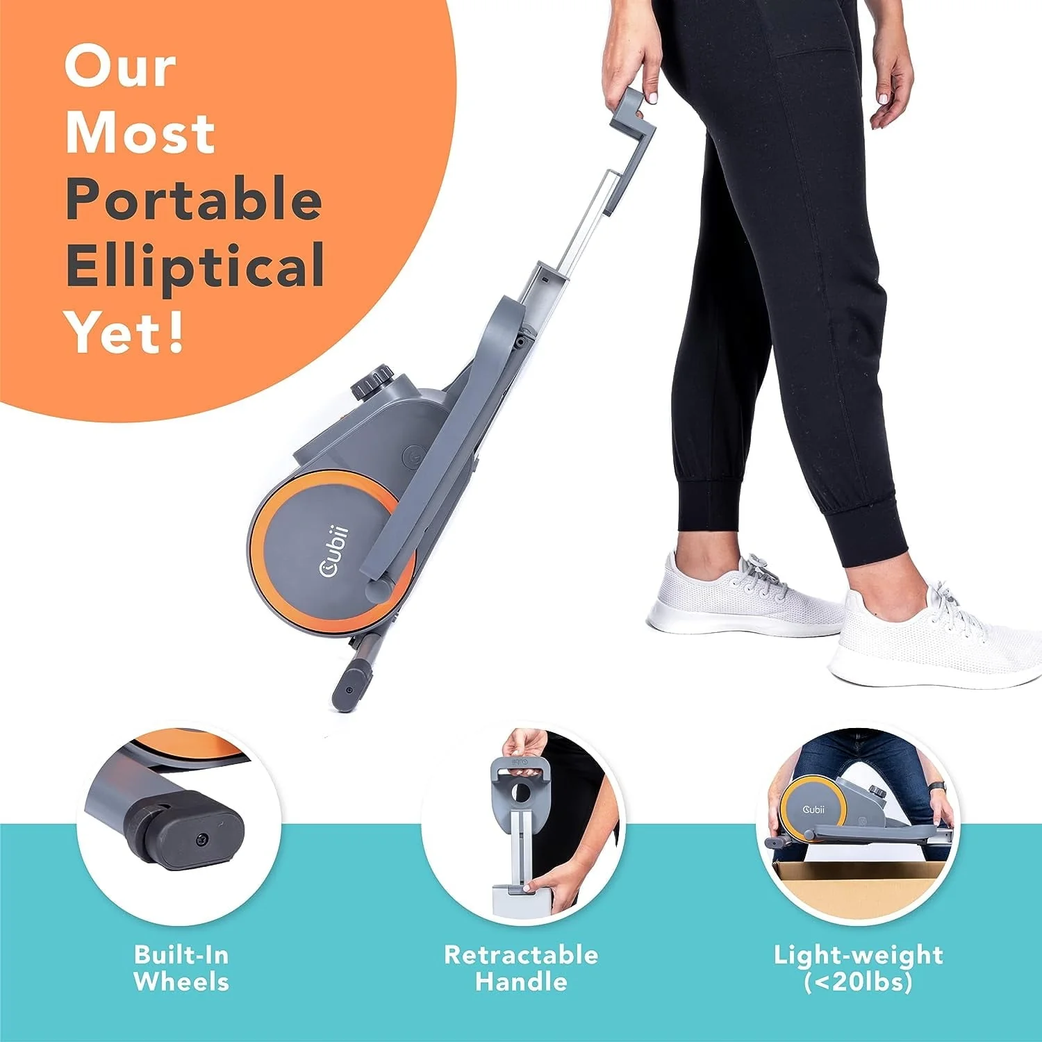 Cubii Go, Seated Elliptical Trainer with Wheels and Handle, 8 Adjustable Magnetic Resistance Levels
