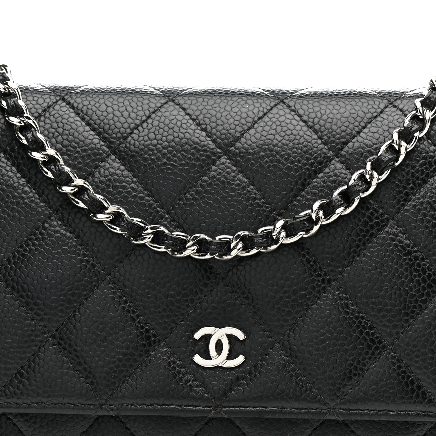 Caviar Quilted Wallet on Chain WOC Black