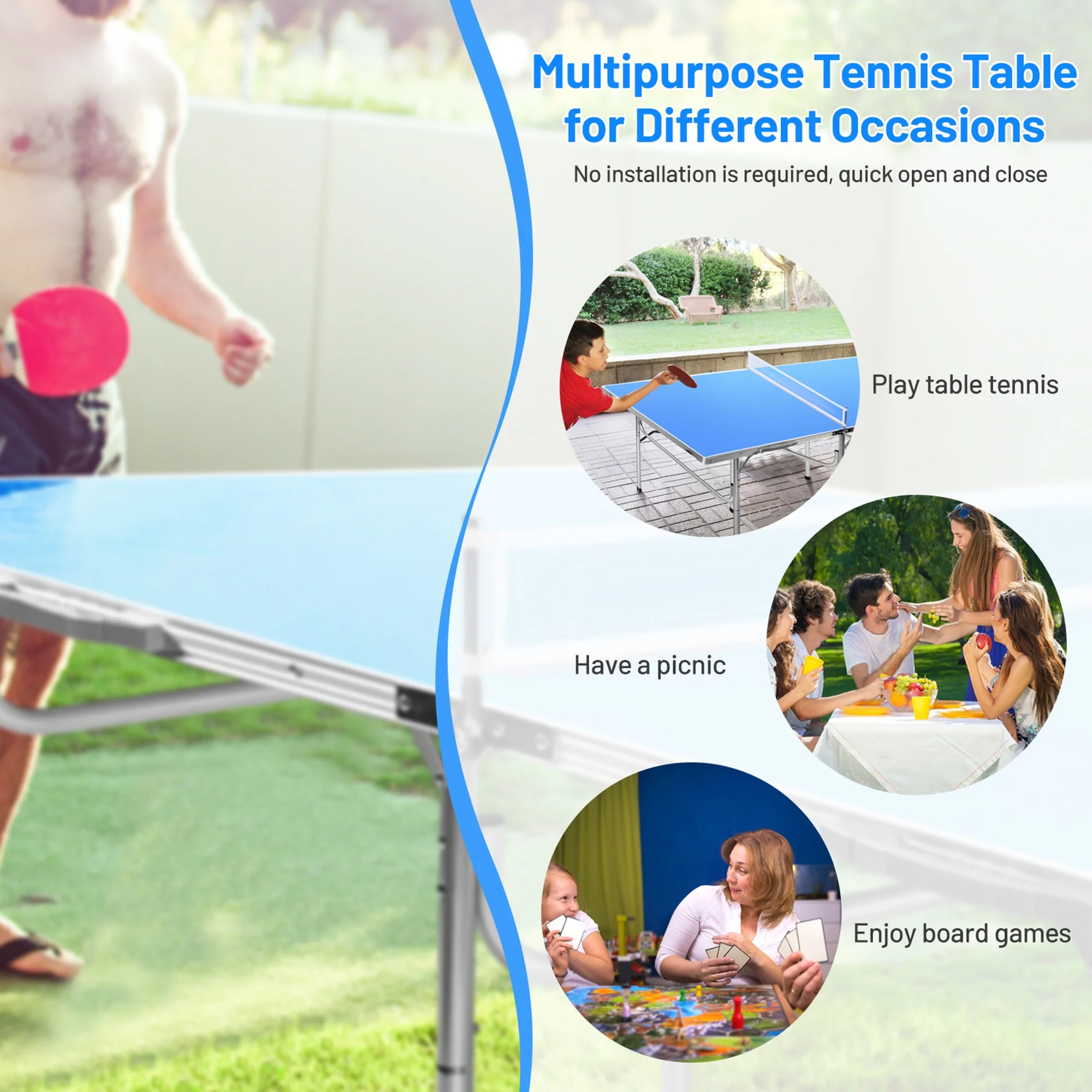 Folding Table Tennis Table Portable Ping Pong Table w/ 2 Paddles 2 Balls - Image 5