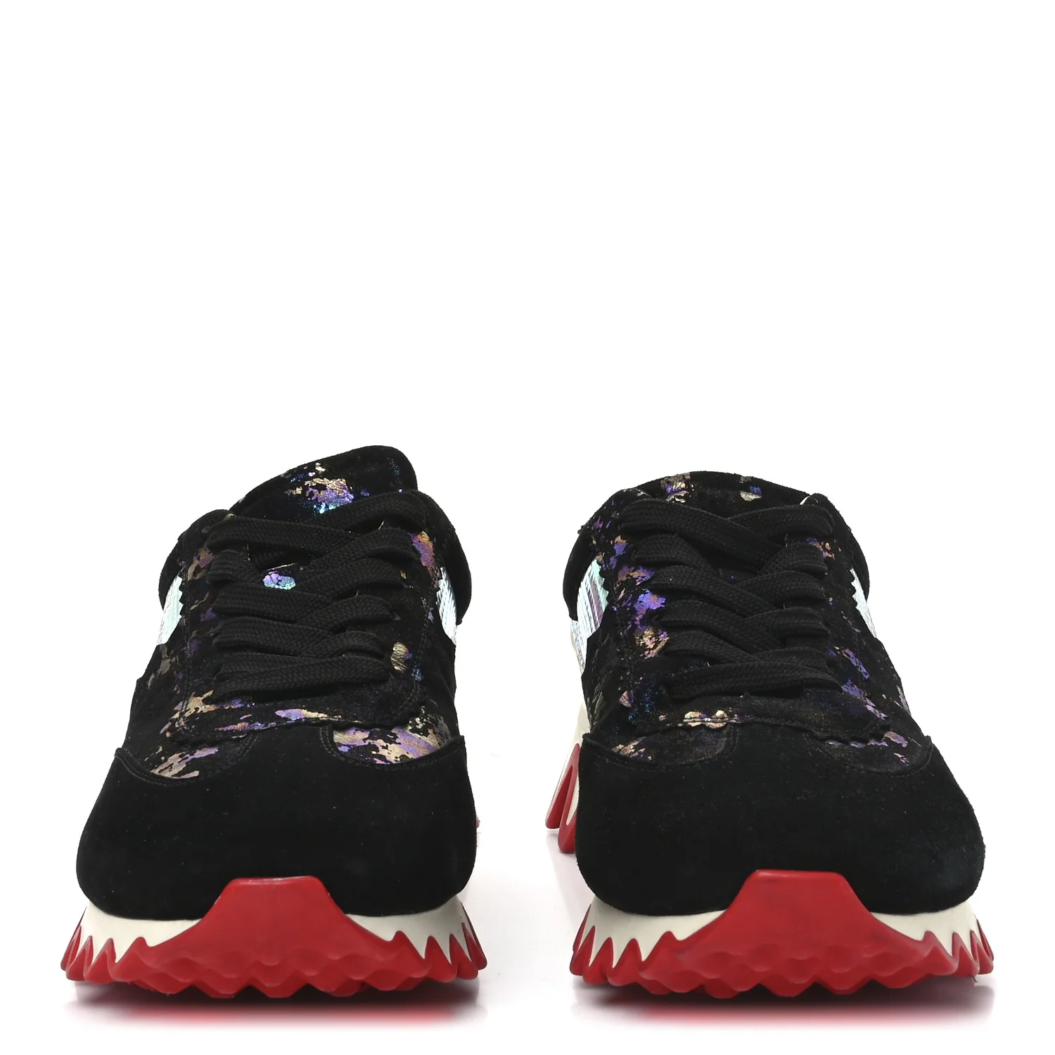 Suede Mesh Calfskin Loubishark Sneakers 40 Black Multicolor