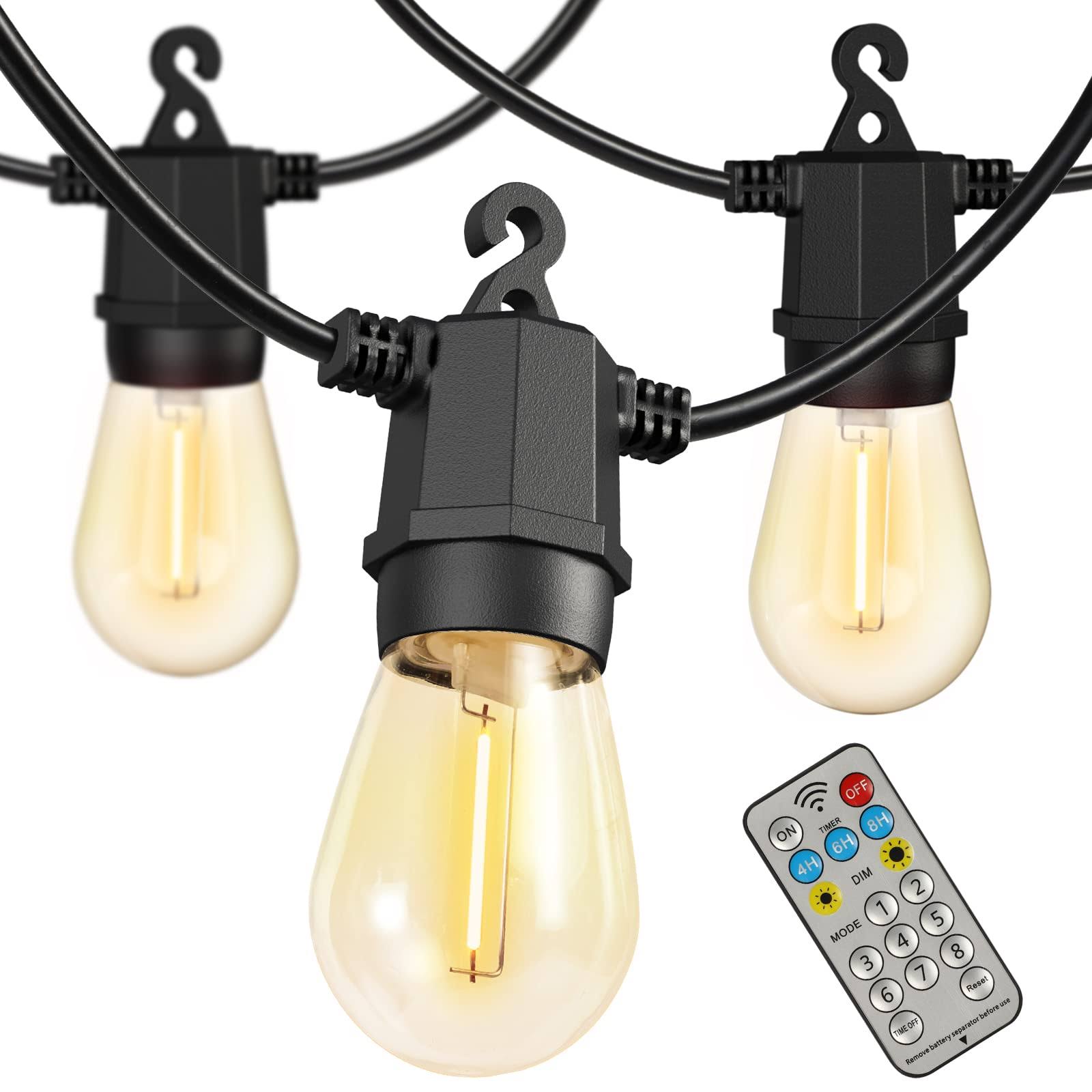 NYMPHY Outdoor String Lights 48ft, Outdoor Lights Waterproof ETL Listed with 18 Shatterproof Bulbs, Personalized 8 Lighting Modes Remote Control Patio