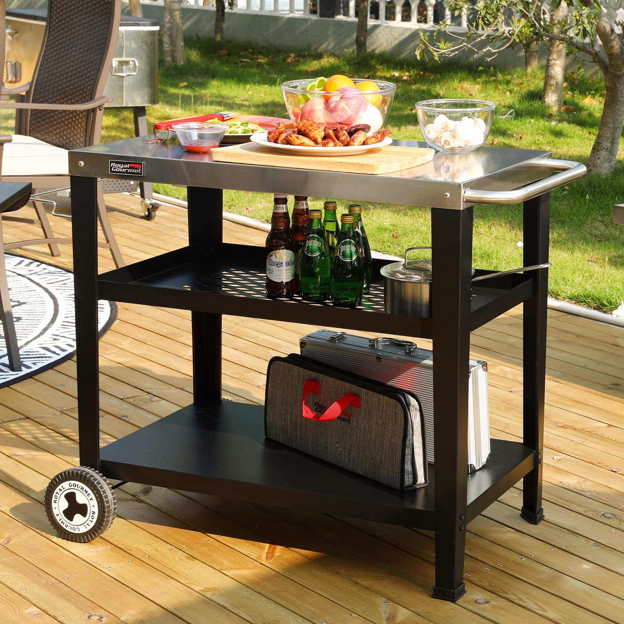 Royal Gourmet Rolling Dining Table with Trash Bag Holder