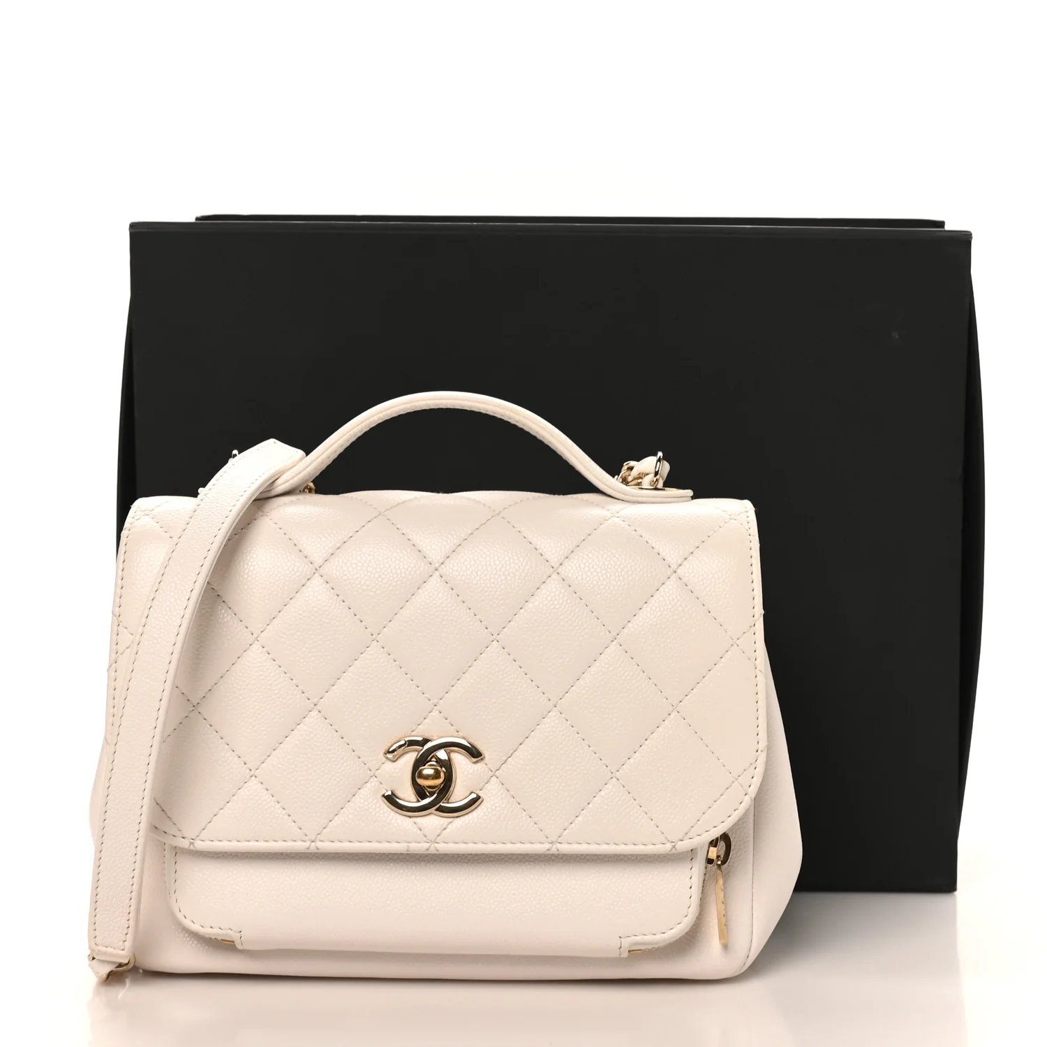 Caviar Quilted Medium Business Affinity Flap White