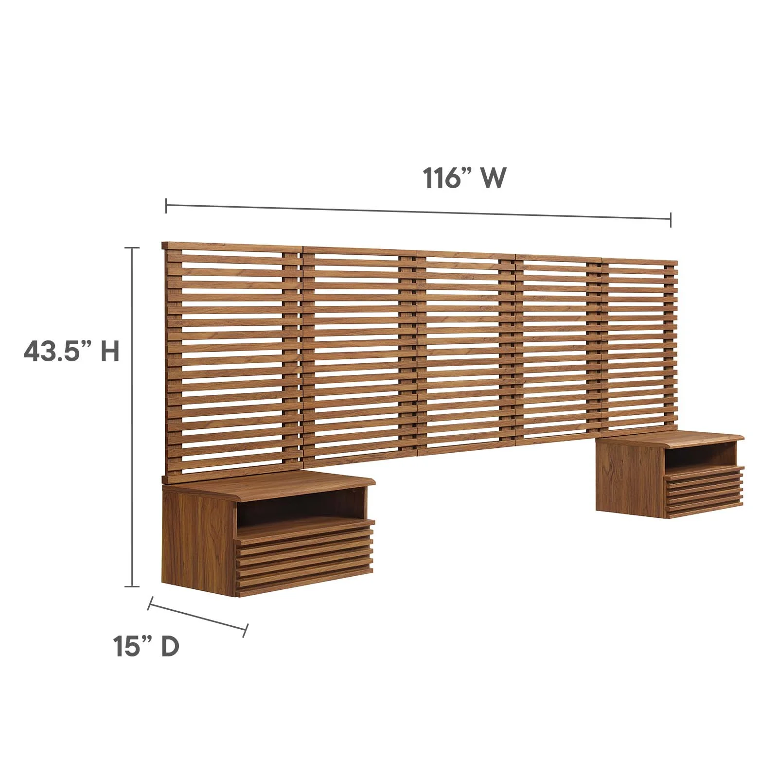 Render Wall Mount Queen Headboard and Modern Nightstands in Walnut(Queen/Brown) - Image 9