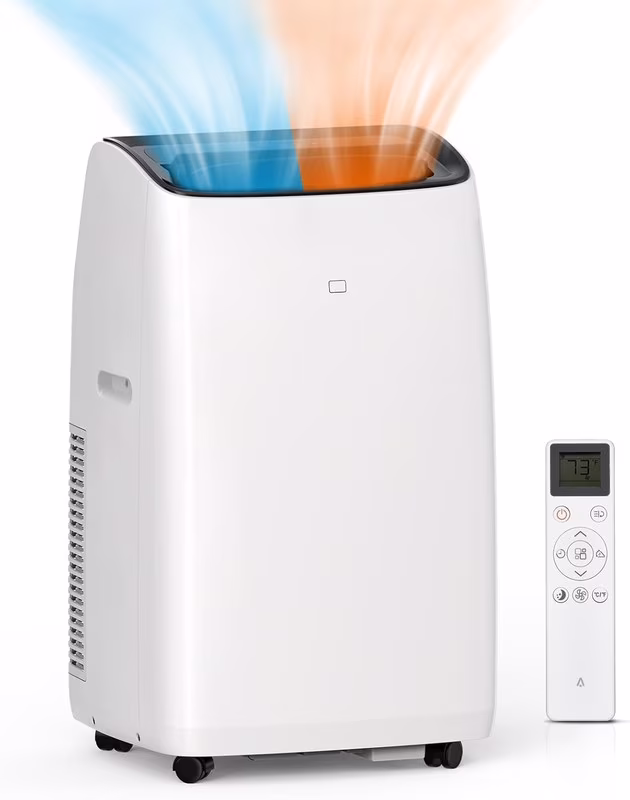 Portable Air Conditioners, 14000 BTU Air Conditioner for Rooms Up to 750 Sq.Ft, AC Unit with Heat, Sleep Mode, Dehumidifier, Fan, Remote Control, 24H Timer, Easy Setup for Bedrooms, Black Top(White)