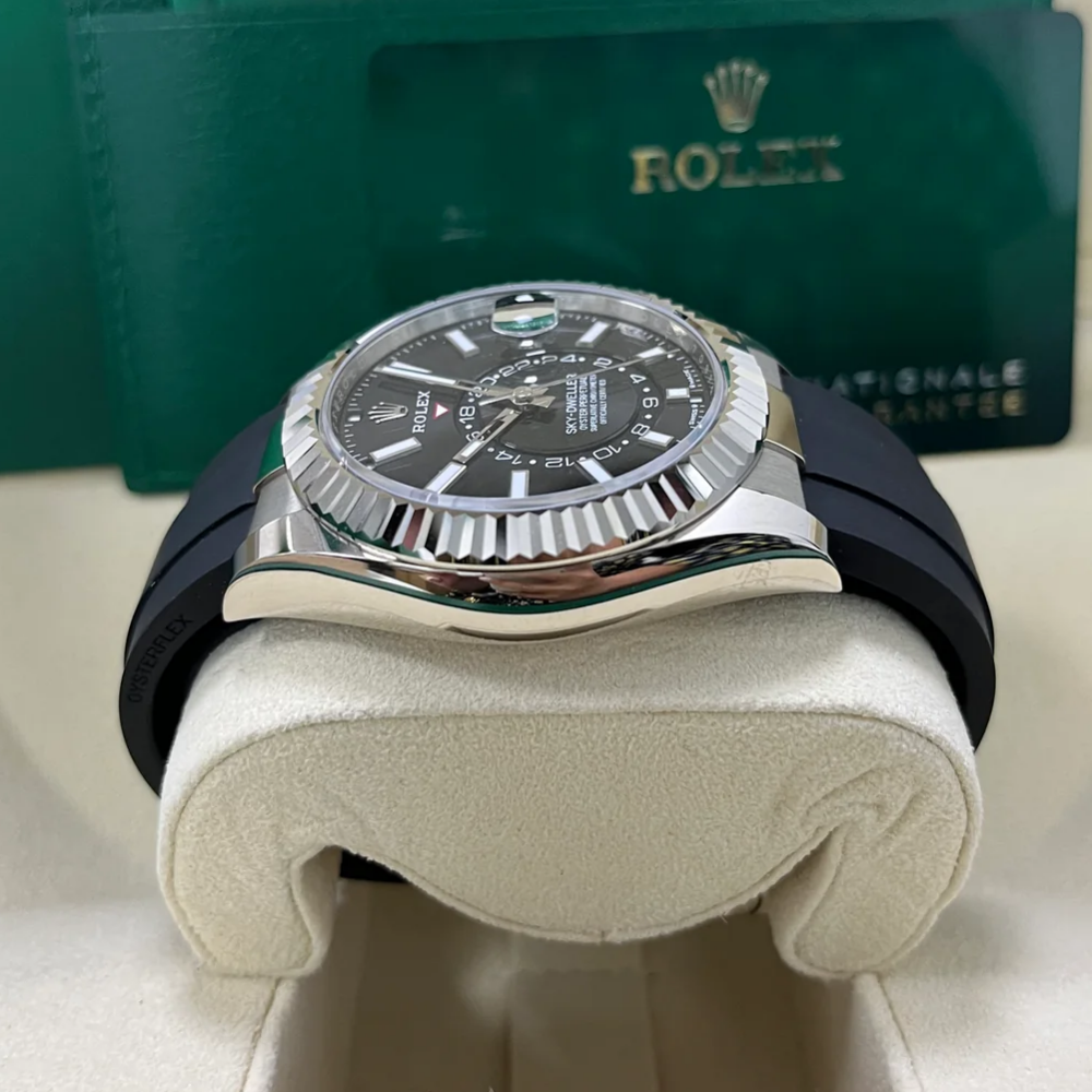 [Super Clone]RLX  Sky-Dweller 42mm White Gold Black Dial Oysterflex - 336239