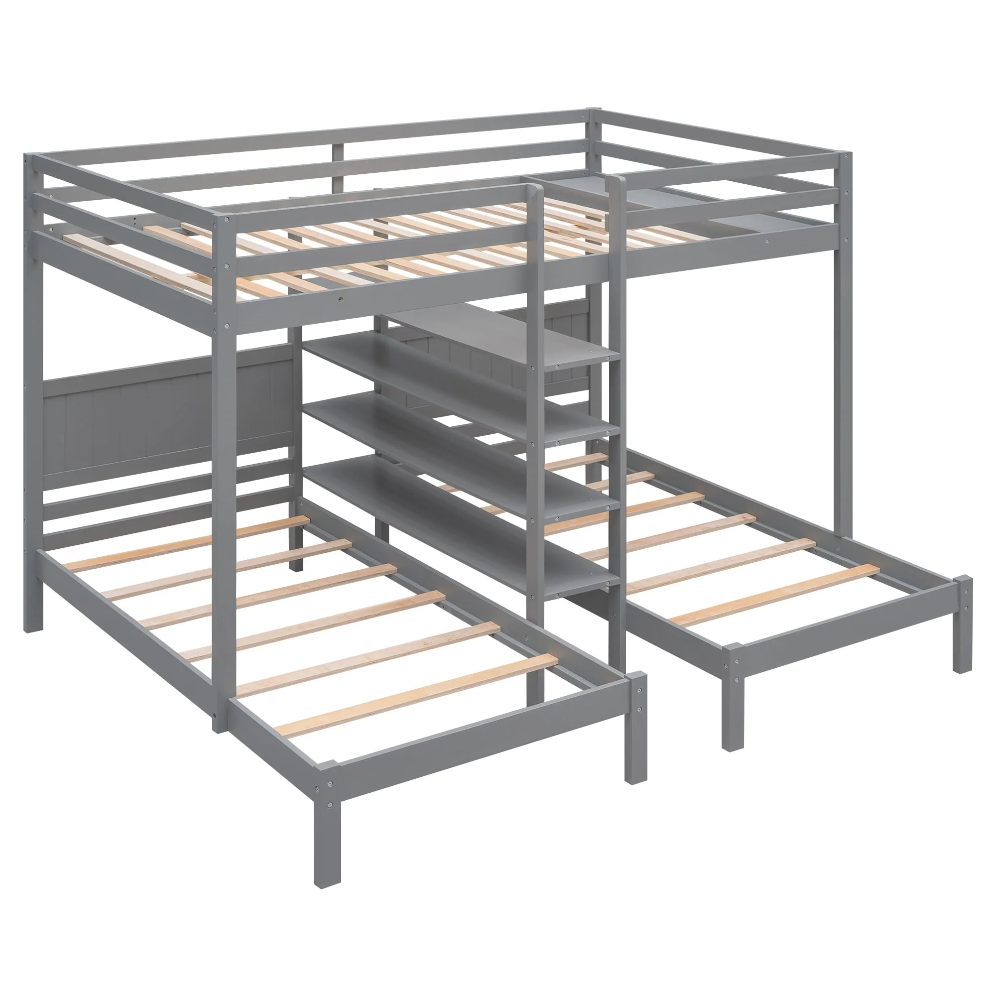 EUROCO Full XL over Twin Twin Bunk Bed with Shelf for Kids, Gray Image 8