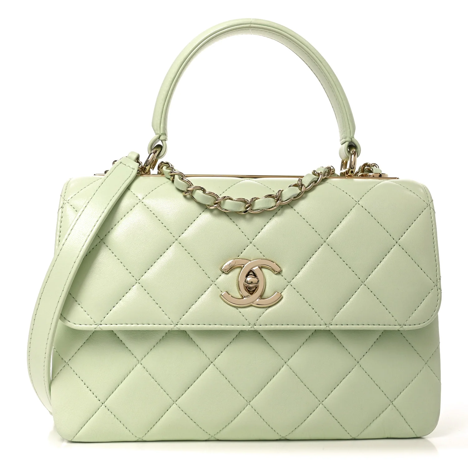 Lambskin Quilted Small Trendy CC Flap Dual Handle Bag Light Green