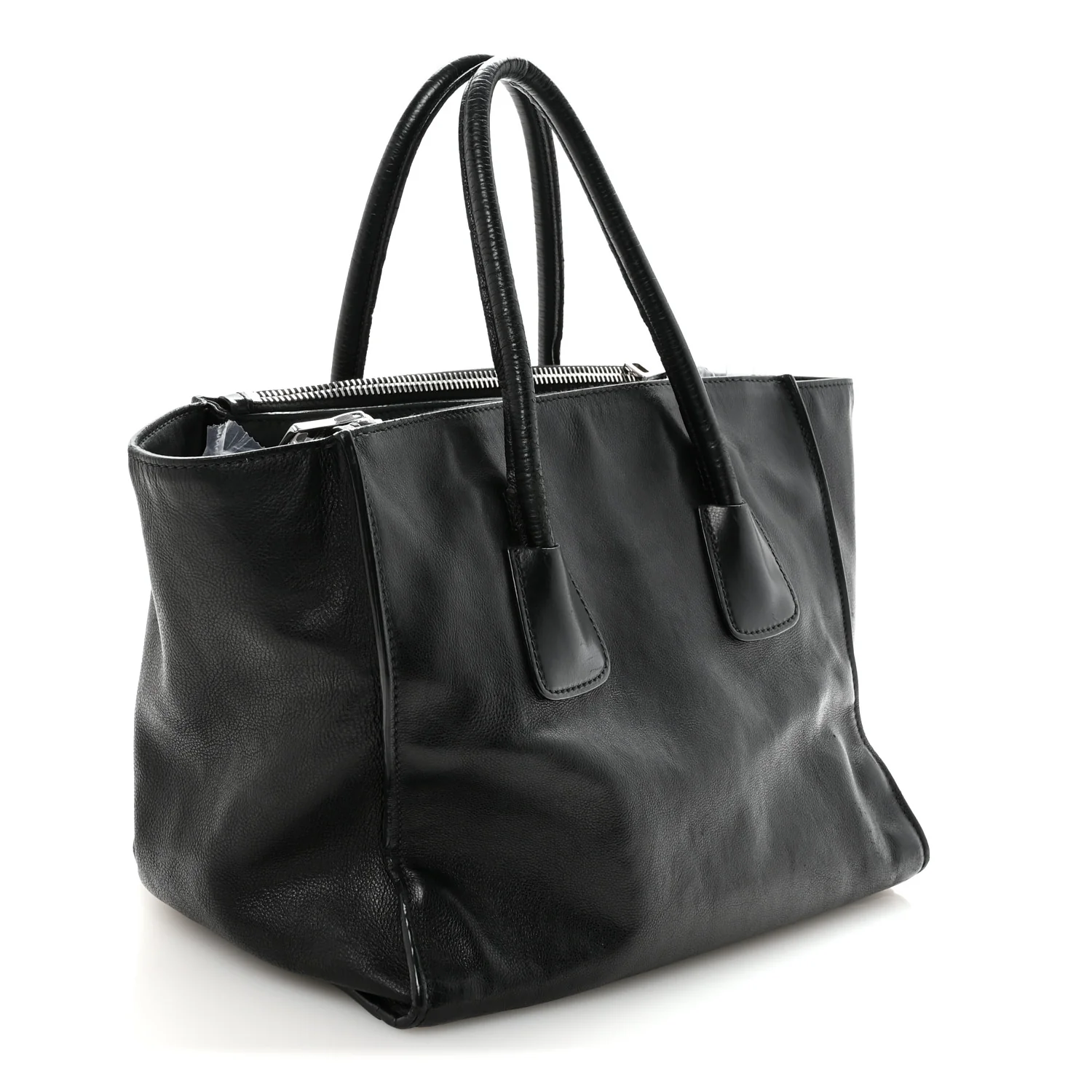 Glace Calf Twin Pocket Tote Black
