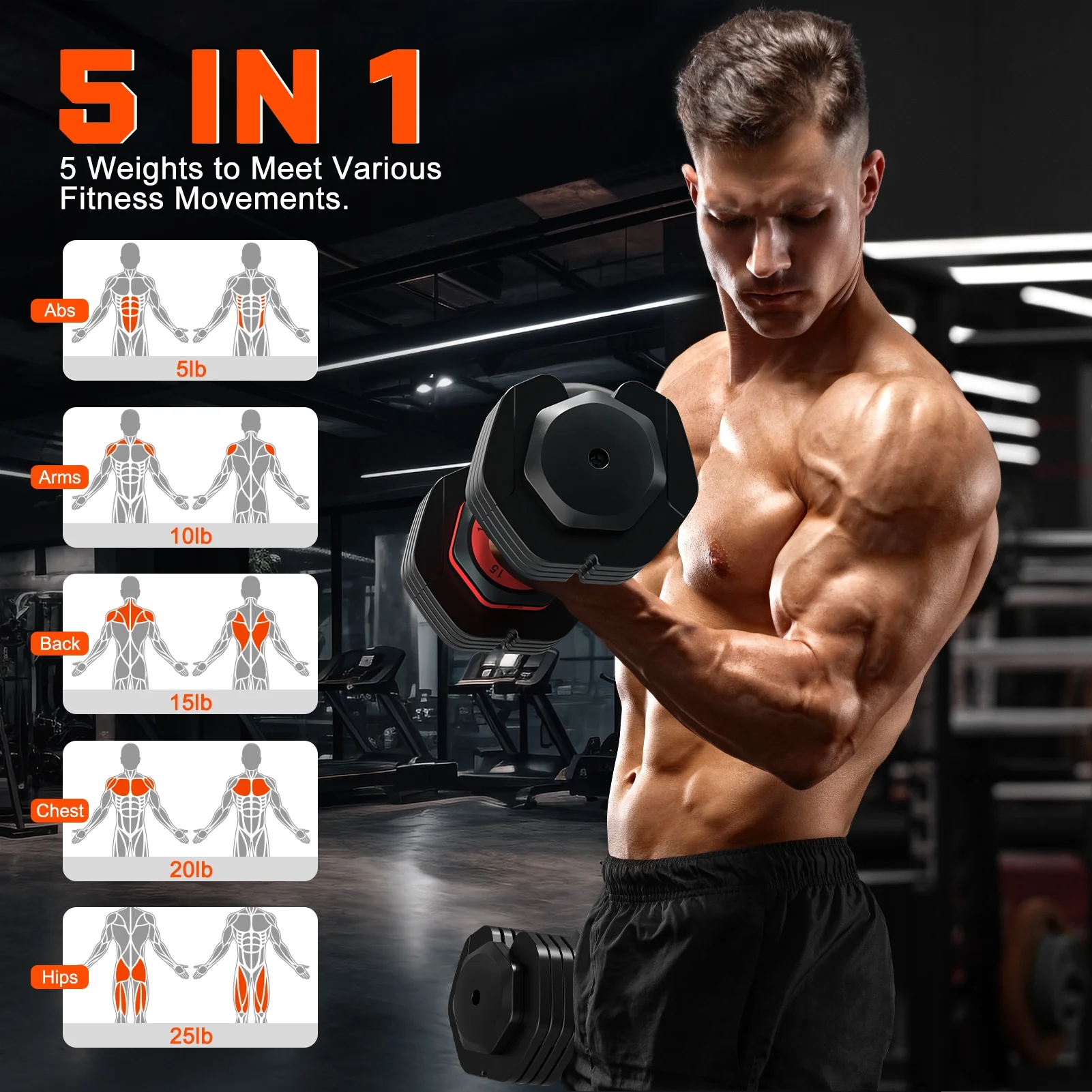 50lb(25lb*2) 5 in 1 Adjustable Dumbbells 25LB set of 2 Adjustable Free Weights Plates and Rack Hand Weights for Women and Men Adjust Weight for Home Gym Full Body Workout Fitness(50lbs(25lb*2)/Black+Red) - Image 5