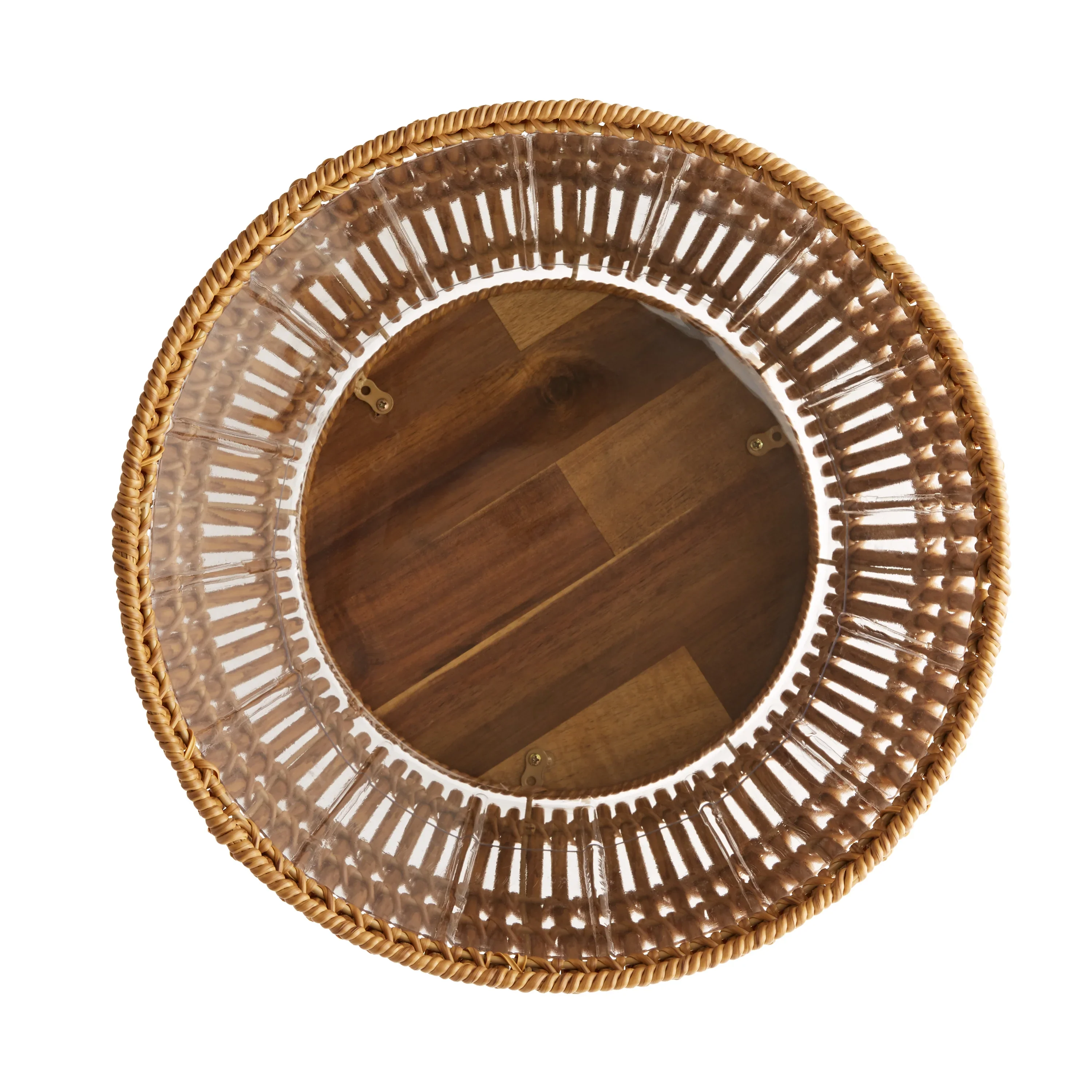 (4 pack) Better Homes & Gardens 13 Inch Round Brown Resin Rattan Planter & Stand with Acacia Wood Legs