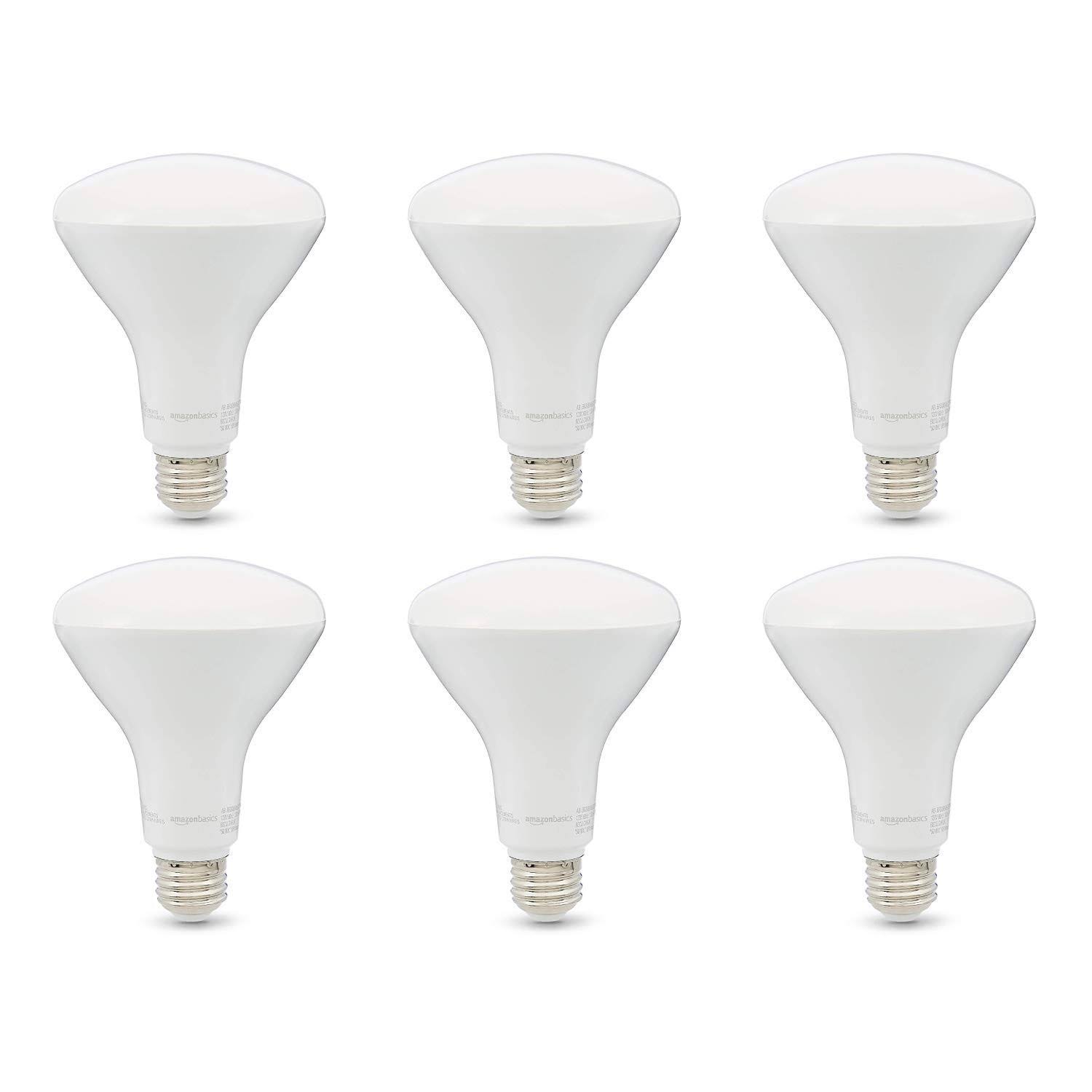 Amazon Basics 65W Equivalent, Soft White, Dimmable, 10,000 Hour Lifetime, BR30 LED Light Bulb , 6-Pack