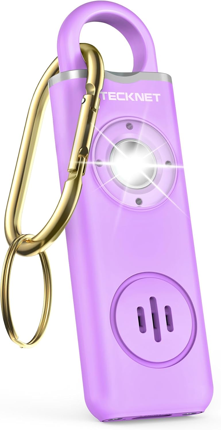 TECKNET Rechargeable Personal Safety Alarm for Women, 130dB Self Defense Keychain Alarm with SOS Strobe Light, Low Battery Notice, Loud Siren Safety Keychain for Girls Kids Elderly - Purple