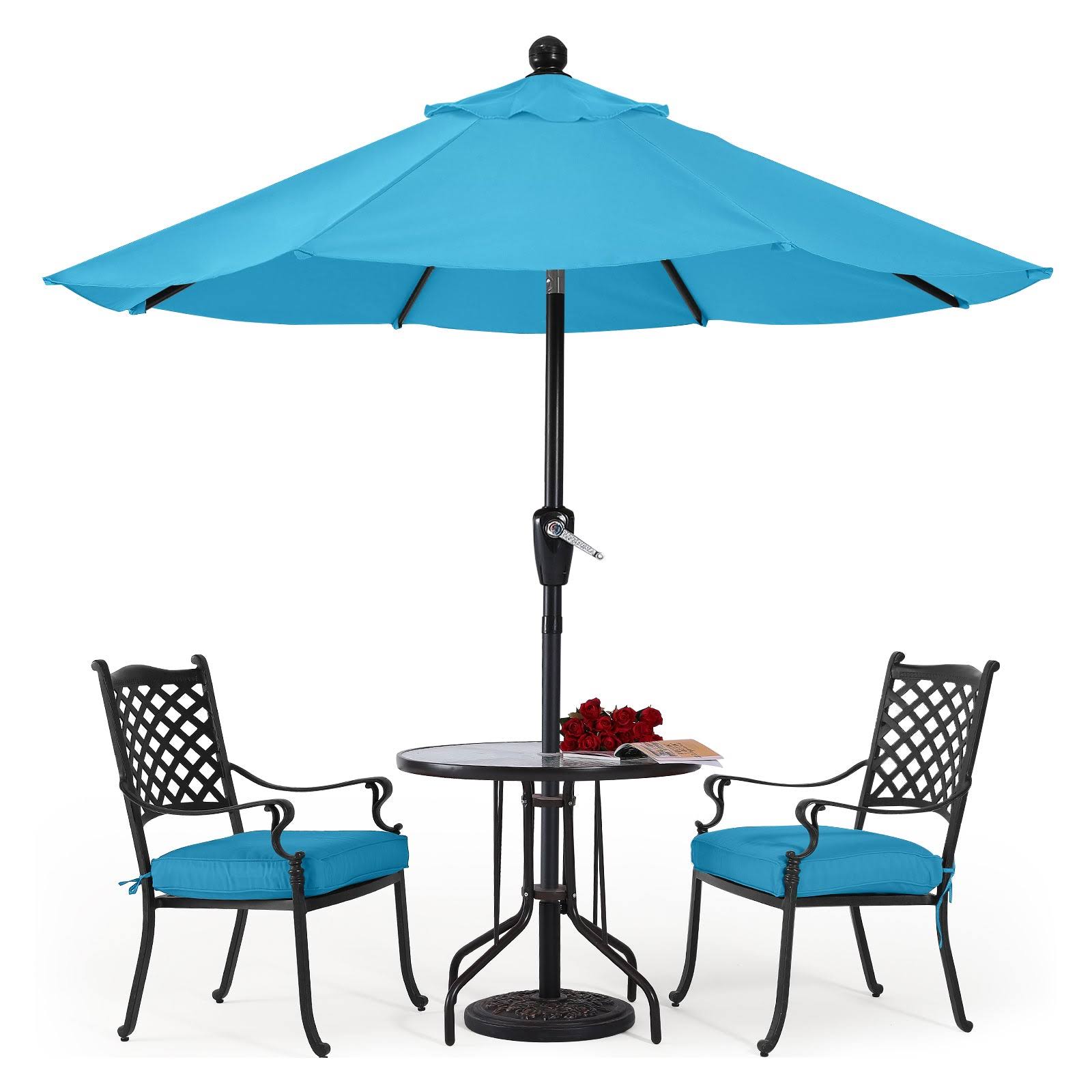 Patio Umbrella with Push Button Tilt 8 Ribs Turquoise / 9ft