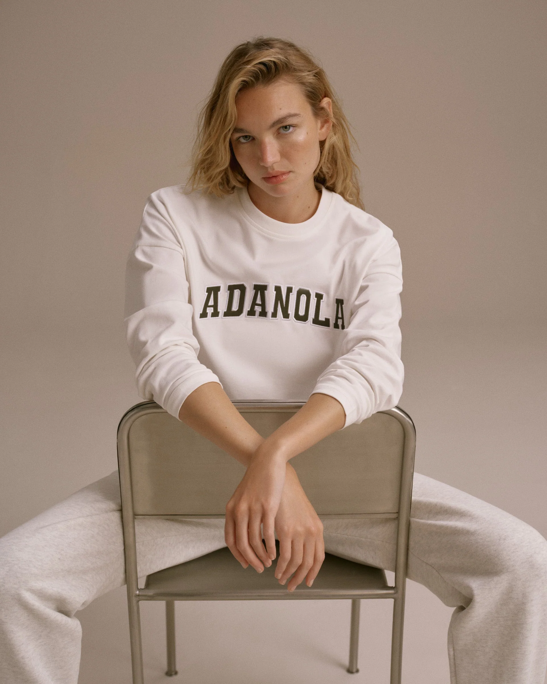 Varsity Long Sleeve Drop Shoulder T-shirt - White/Dark Olive