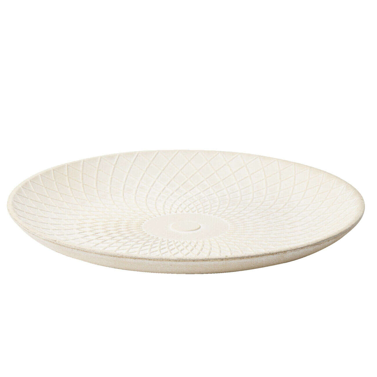 Plateau décoratif bois motif relief blanc Ø30xH3cm