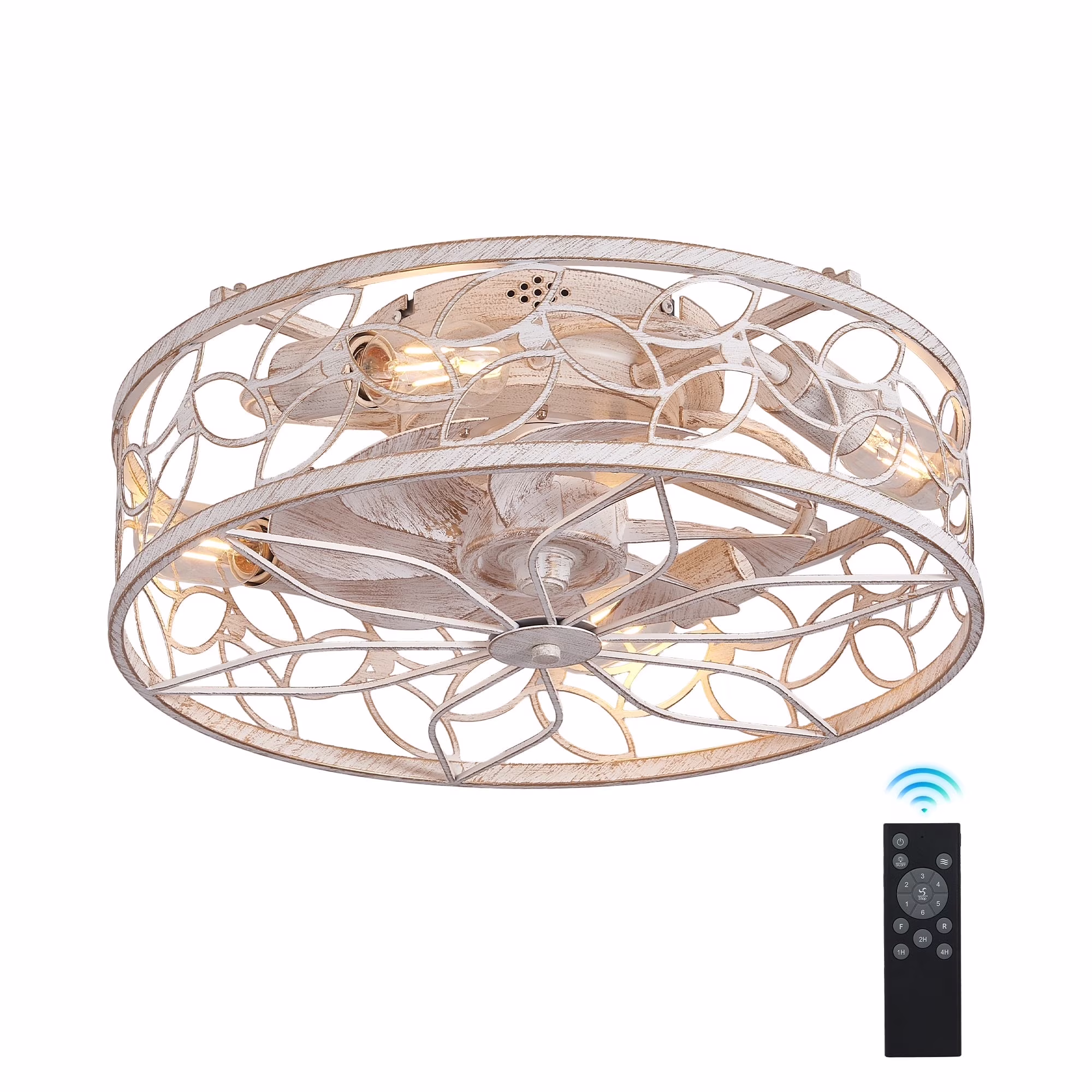 QHTX 18 - Inch White Vintage Caged Ceiling Fan with Remote Control