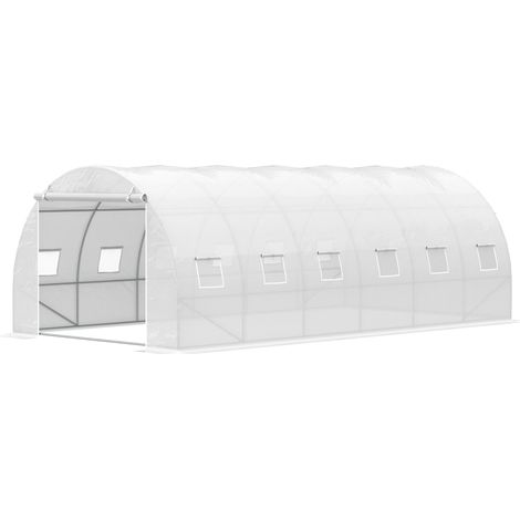 Irovami Serre tunnel de jardin 6 x 3 x 2 m avec porte enroulable, 12 fenêtres, bâche en PE 140 g/m² et structure métallique galvanisée, blanche, idéale pour la culture de légumes. — vue 2