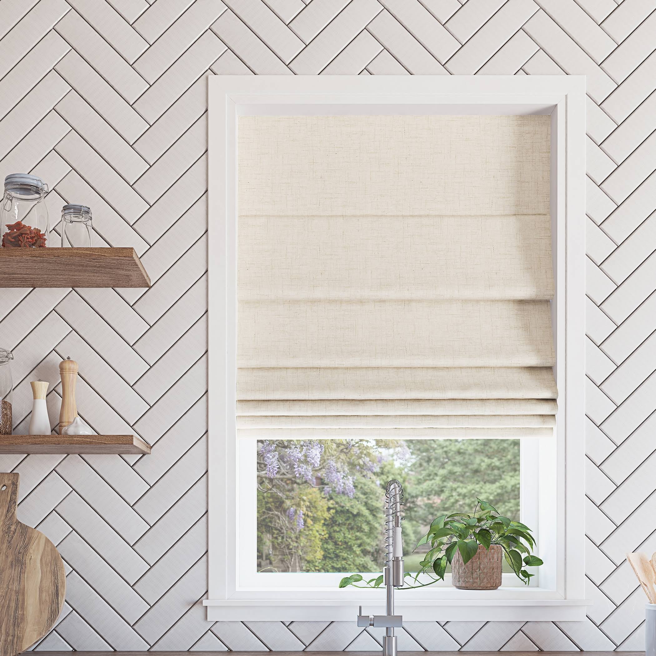 Sun Zero Somerton Cordless Linen 100% Blackout Textured Fabric Roman Shade 31 in. W x 64 in. L