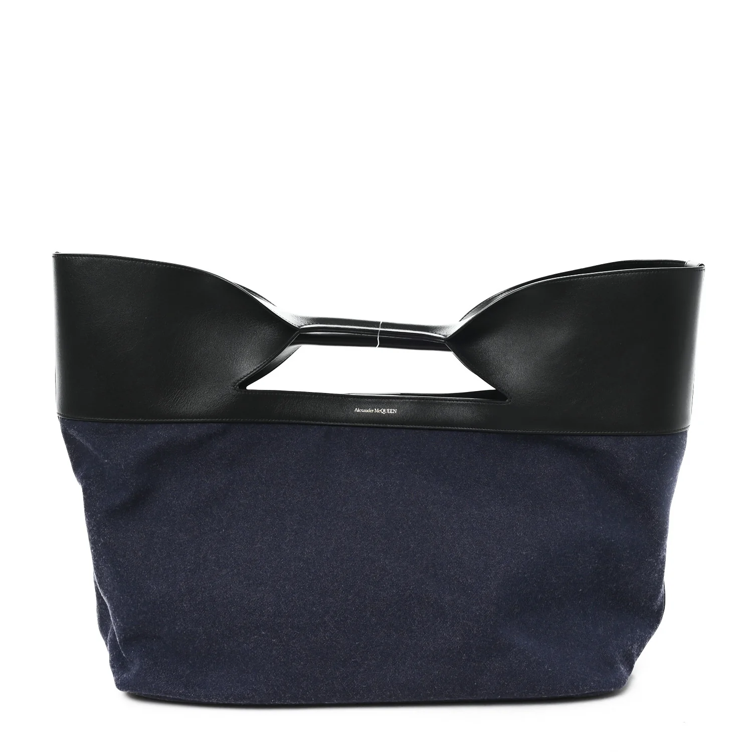 Calfskin Denim Large The Bow Bag Blue Black