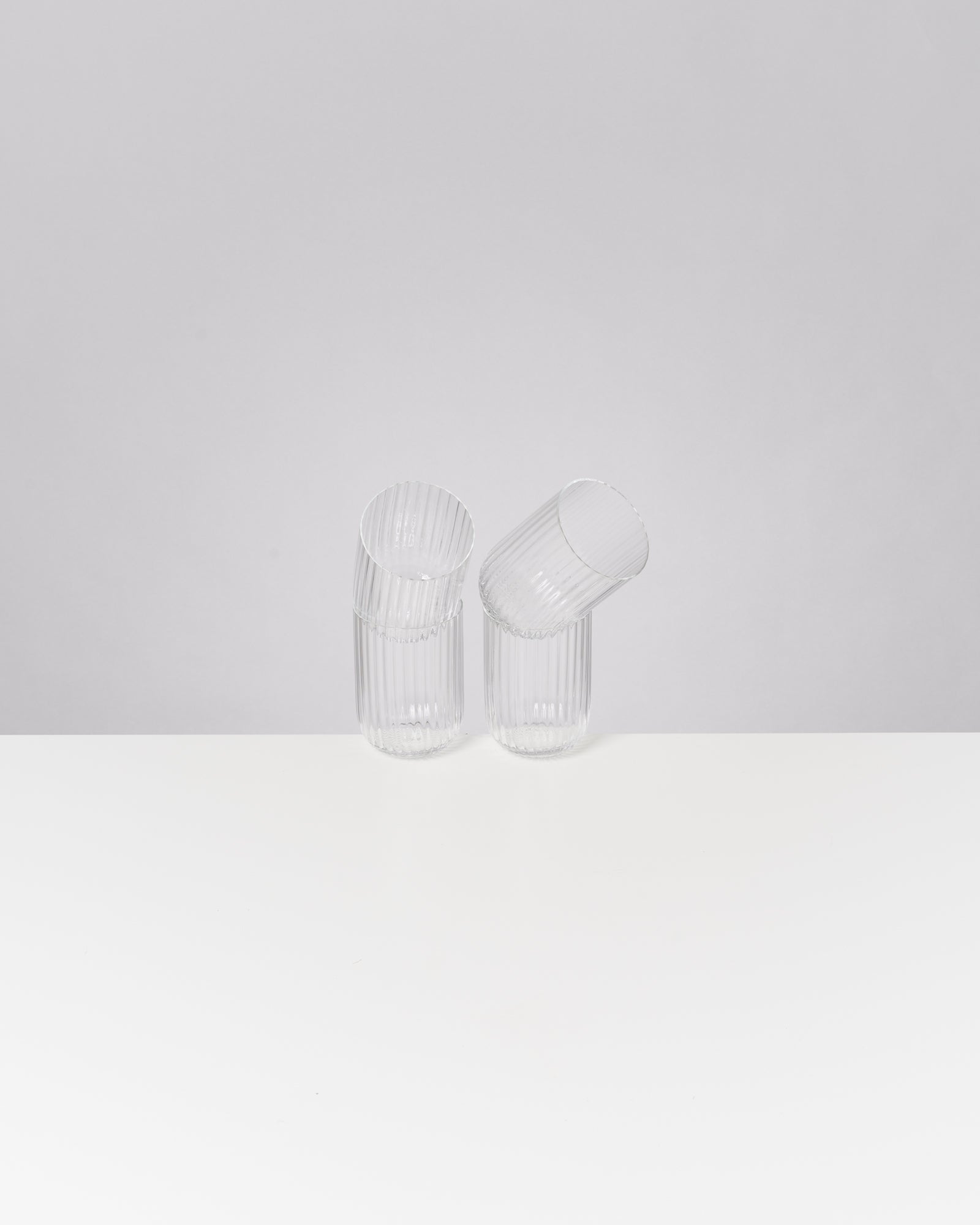 JOIA - SMALL GLASS RIFFLED TRANSPARENT SET OF 4