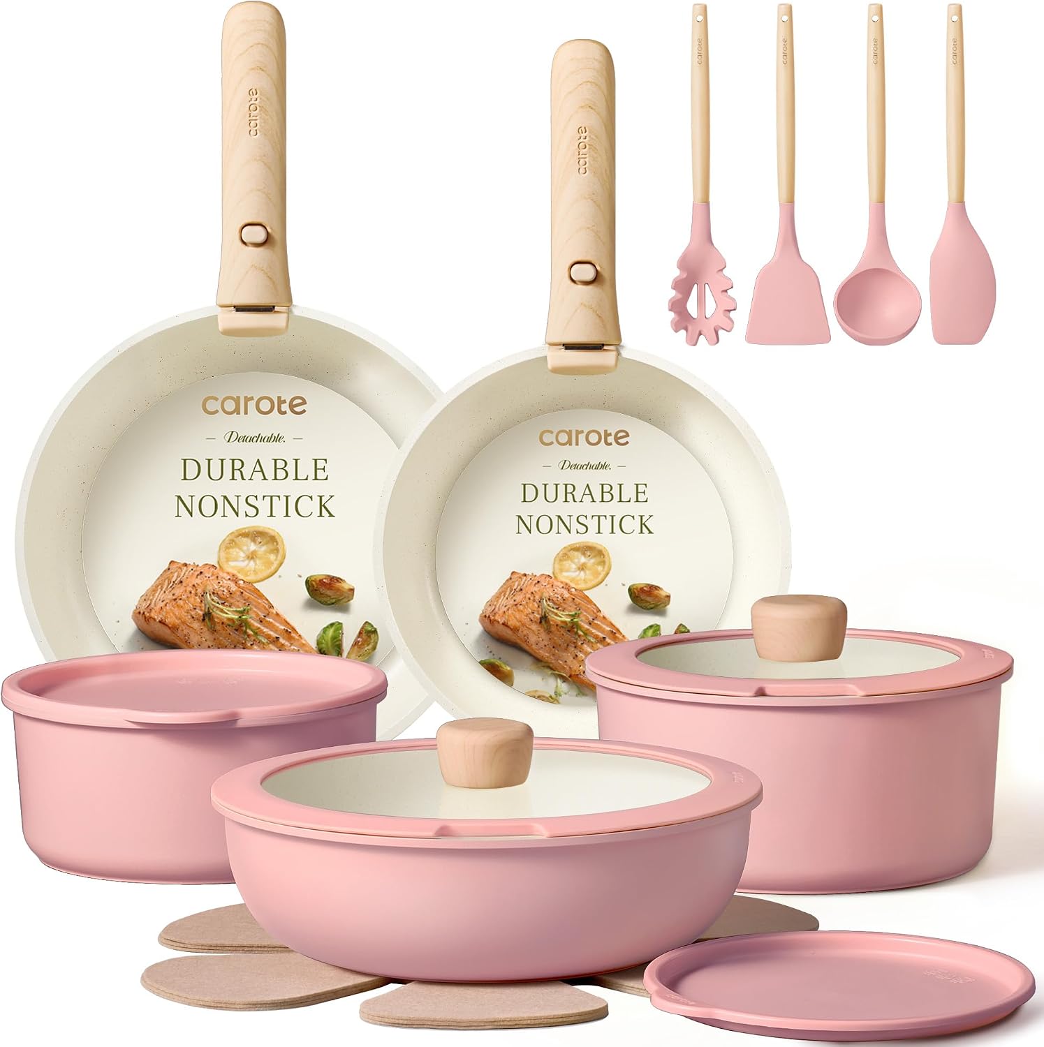 CAROTE 19pcs Pots and Pans Set Non Stick, Detachable Handle Cookware, Black