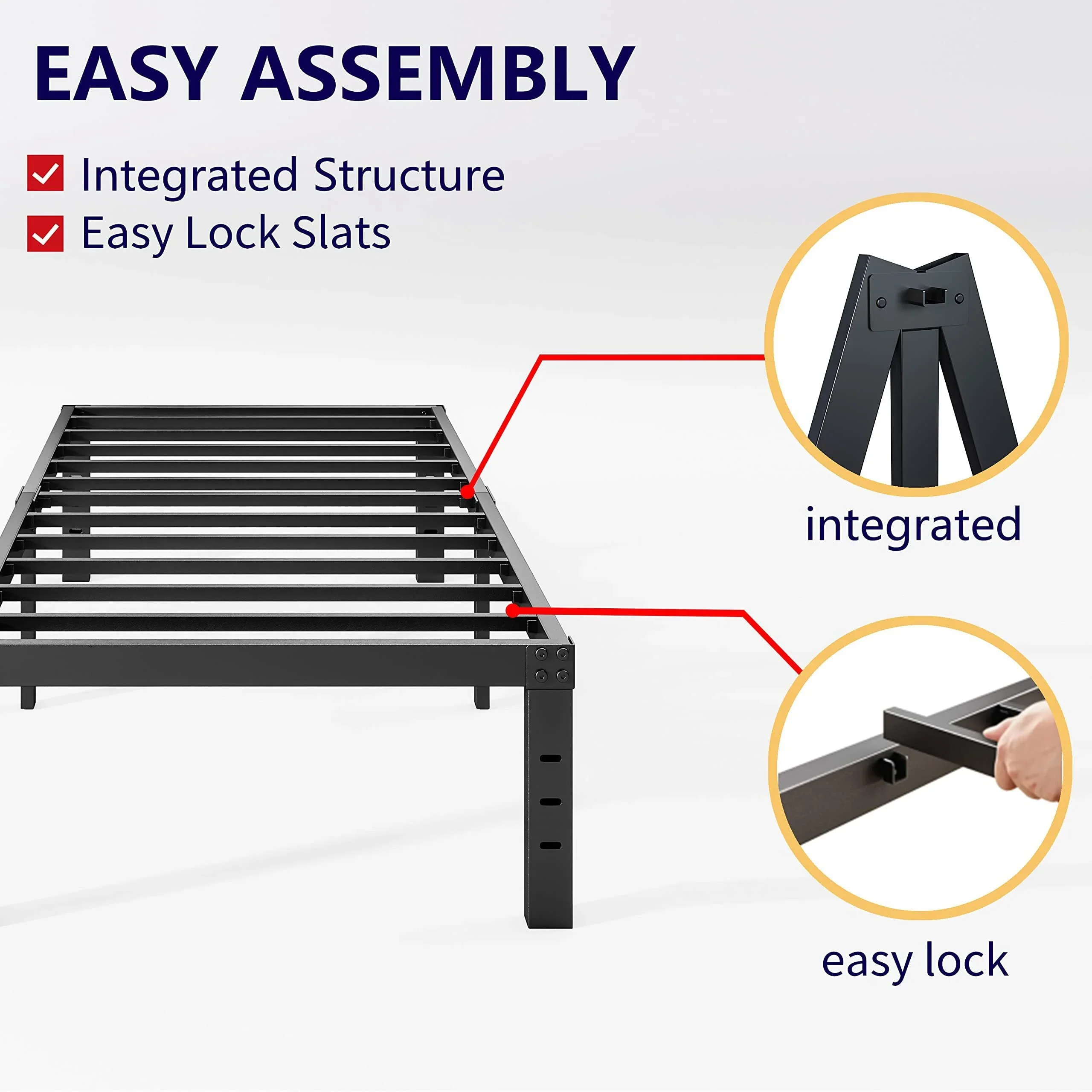COMASACH 14 Twin-XL Metal Platform Bed Frame, Heavy Duty Mattress Foundation, Easy Assembly, No Box Spring Needed